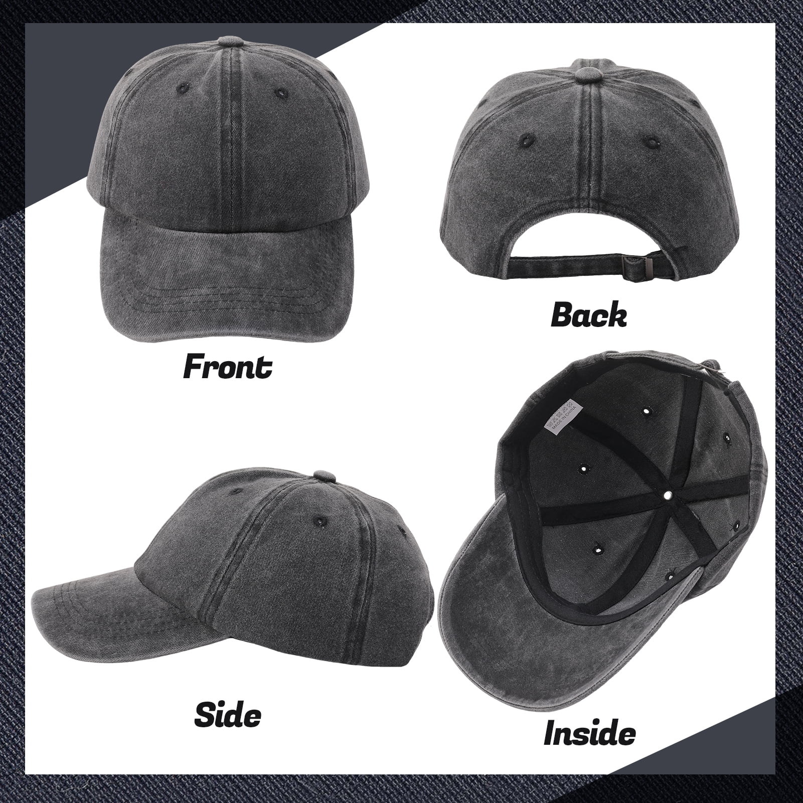 Bocaoying Washed Cotton Baseball Cap 3-Pack, Breathable Retro Adjustable Dad Hat for Men and Women (Black/Grey/Khaki, 22-23.6 in) xd5mw