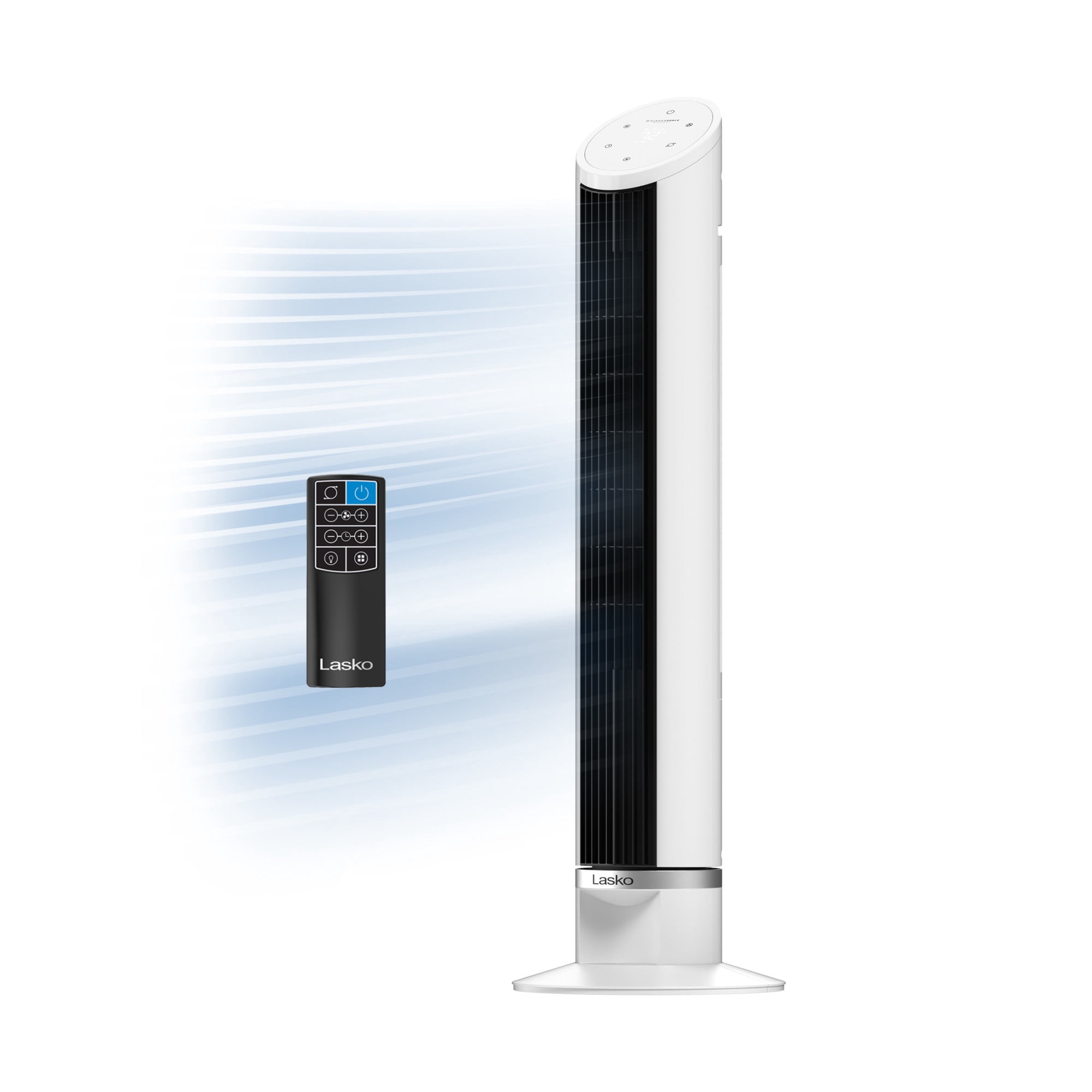 Lasko 36 in Quiet Oscillating Tower Fan with Remote Control and 12 Speeds (White, 36 in) 1fyqh