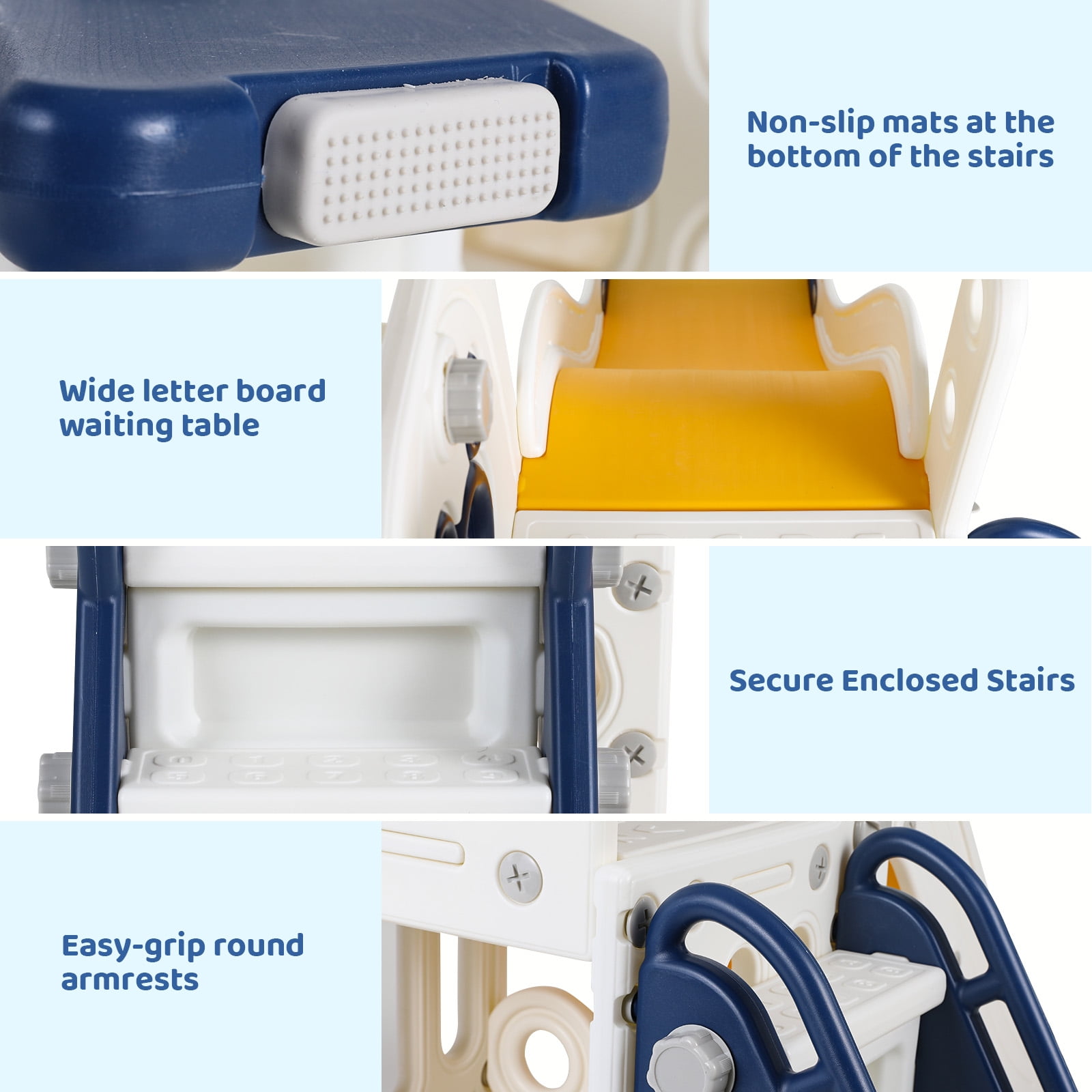 Arlopu 4-in-1 Toddler Slide and Climber Playset with Basketball Hoop (Blue, 60 in L x 18 in W x 30 in H) h7hyo