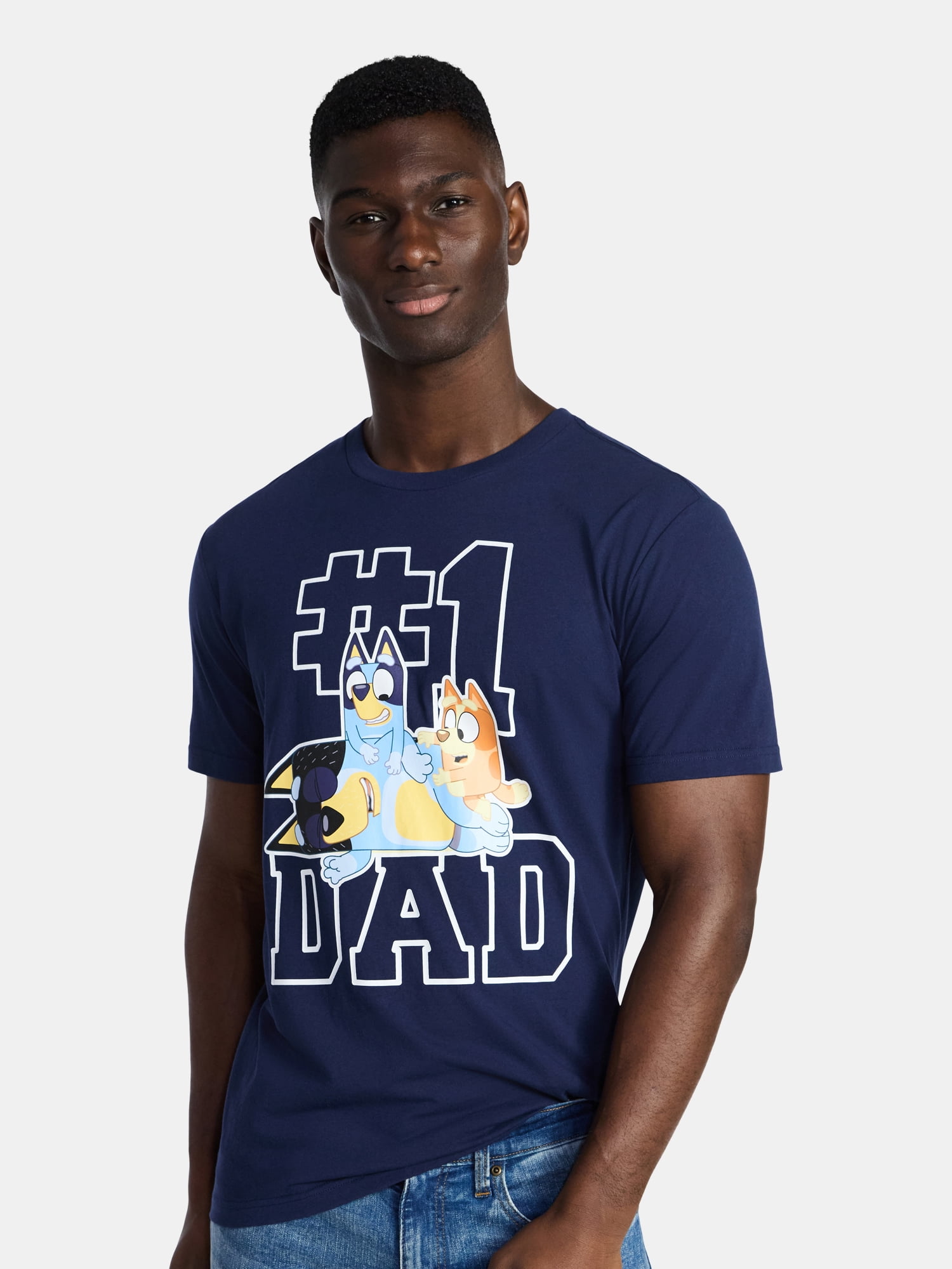 Bluey Men's Graphic Tee Father's Day Short Sleeve Crewneck Shirt (Blue, XS-5XL) jyuv4