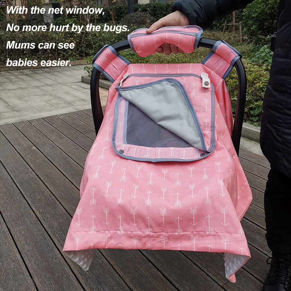 ICOPUCA Baby Car Seat Canopy & Carrier Cover (Pink with White Dots, 38 in x 30 in) iz3u1