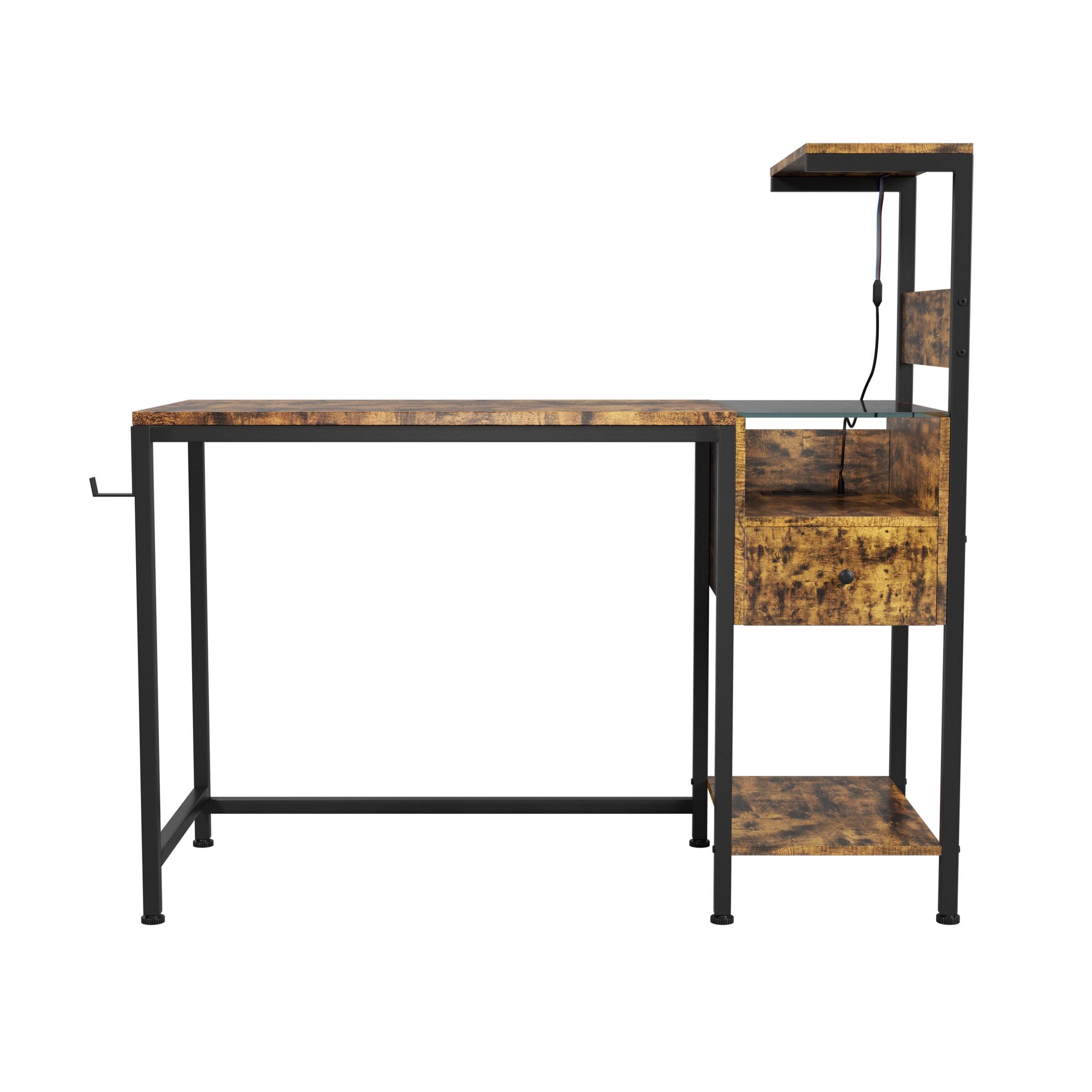 PuppyCheer Computer Desk with Power Outlet and Storage Shelves, Home Office Workstation with USB Charging Station (Brown, 48 in) on46h