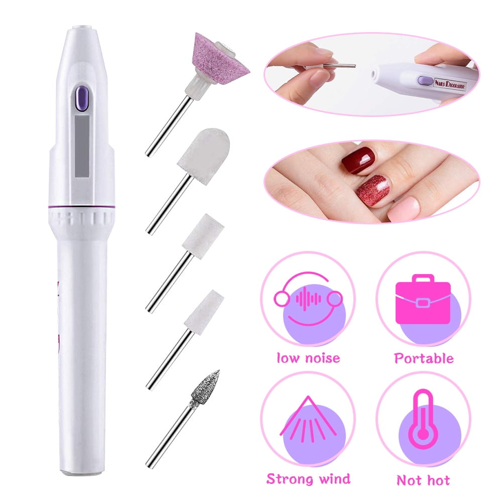 SNNROO 5-in-1 Electric Nail Drill Kit, Professional Manicure and Pedicure File Buffer (White, 1 Set) s41hd