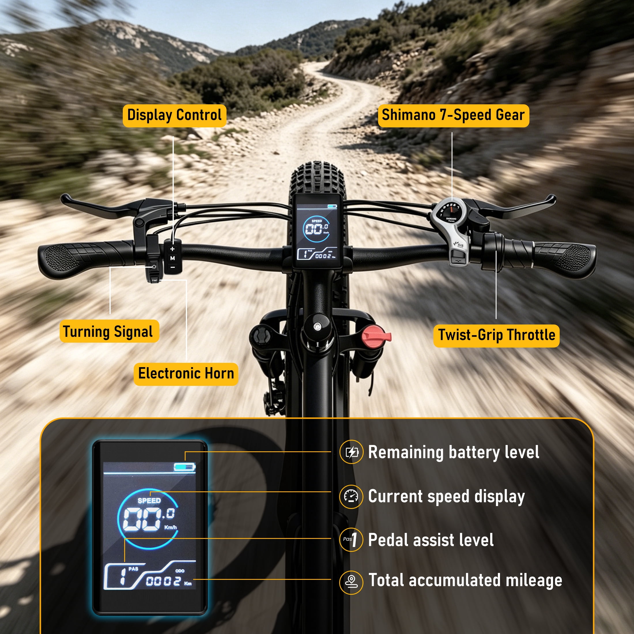 AMYET EB26 Electric Mountain Bike, 1500W Peak Motor, 26 in Fat Tire Ebike, 48V 15Ah Battery (Black, 26 in) pzb74