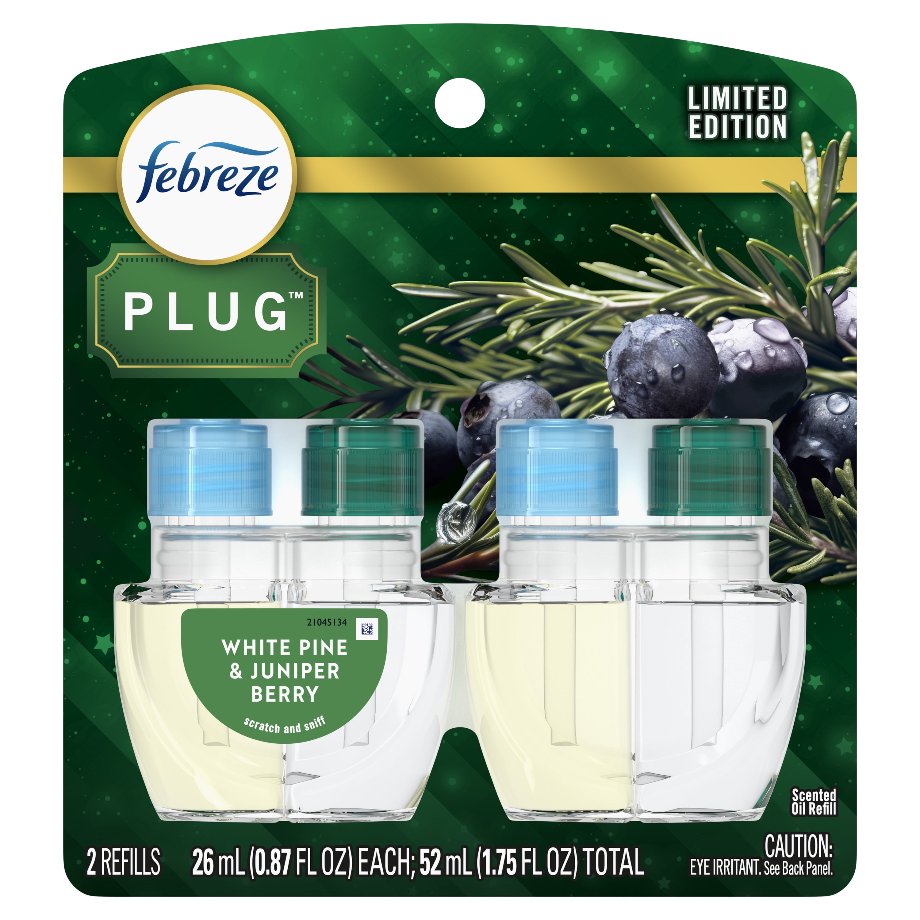 Febreze Fade Defy PLUG Air Freshener Refill, Pine & Berry Scent, Odor-Fighting Oil (2 Refills) z707x
