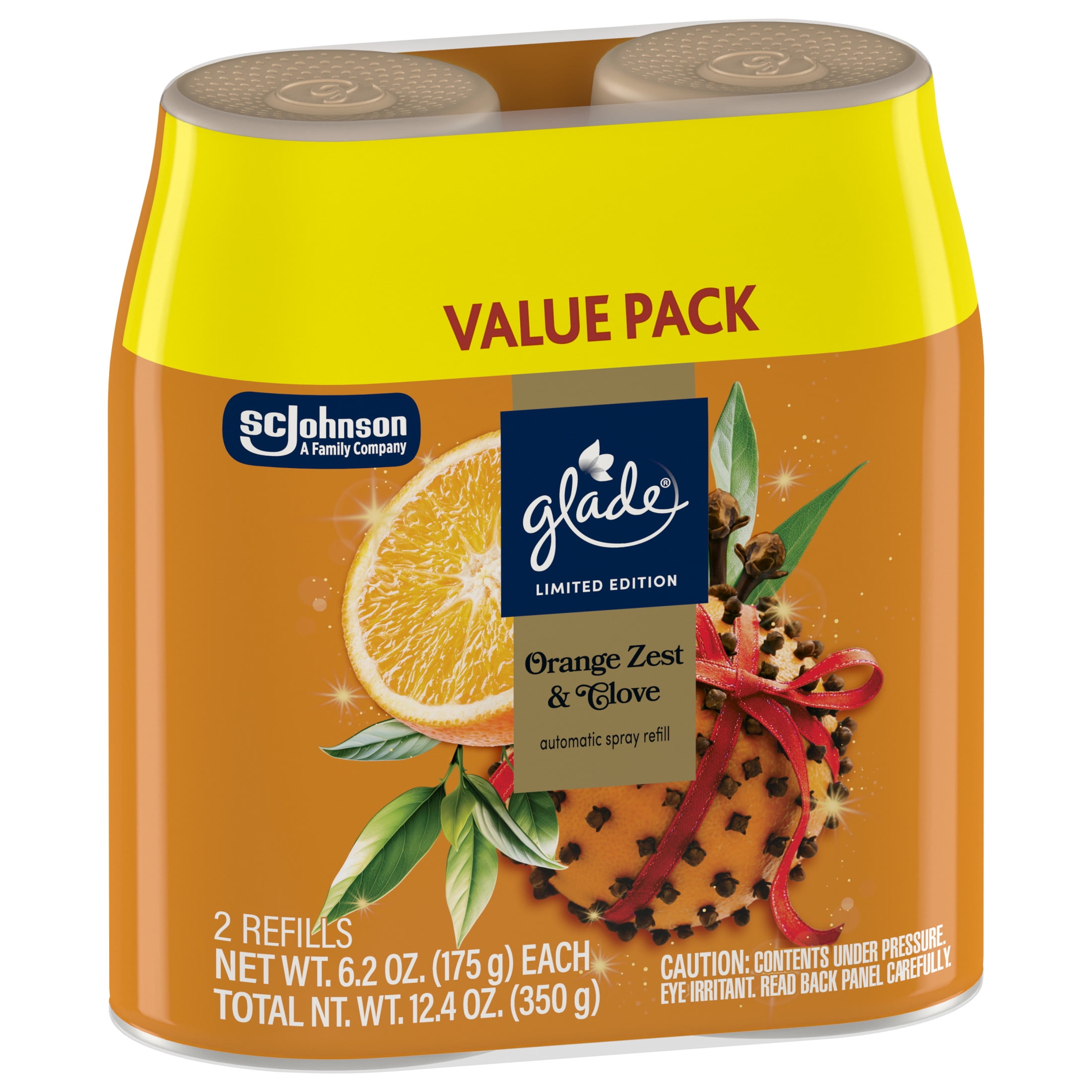 Glade Automatic Spray Air Freshener Refill, Orange Zest & Clove Scent, Long-Lasting Fragrance (Orange, 12.4 oz, 2 Pack) gmezr