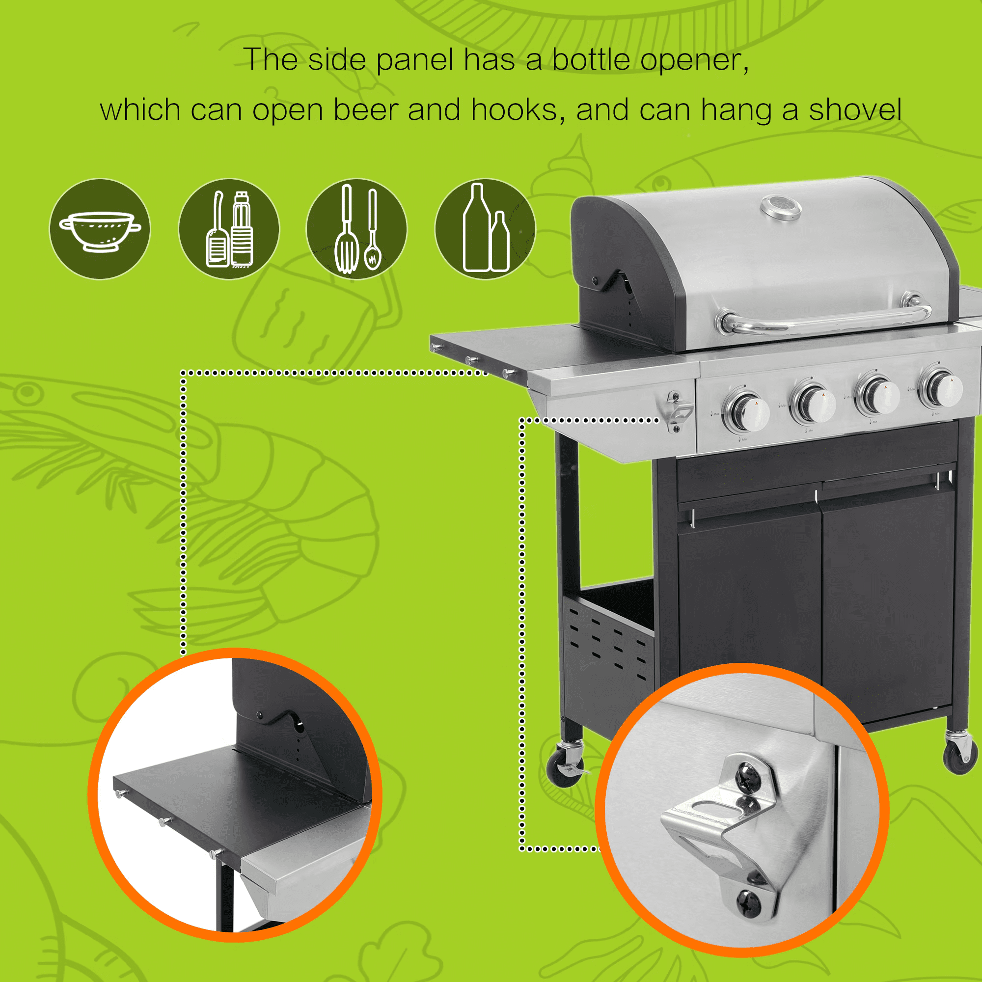 Lohasly 4-Burner Propane Gas Grill with Side Burner (Black, 562 sq. in. Cooking Area) umx2o