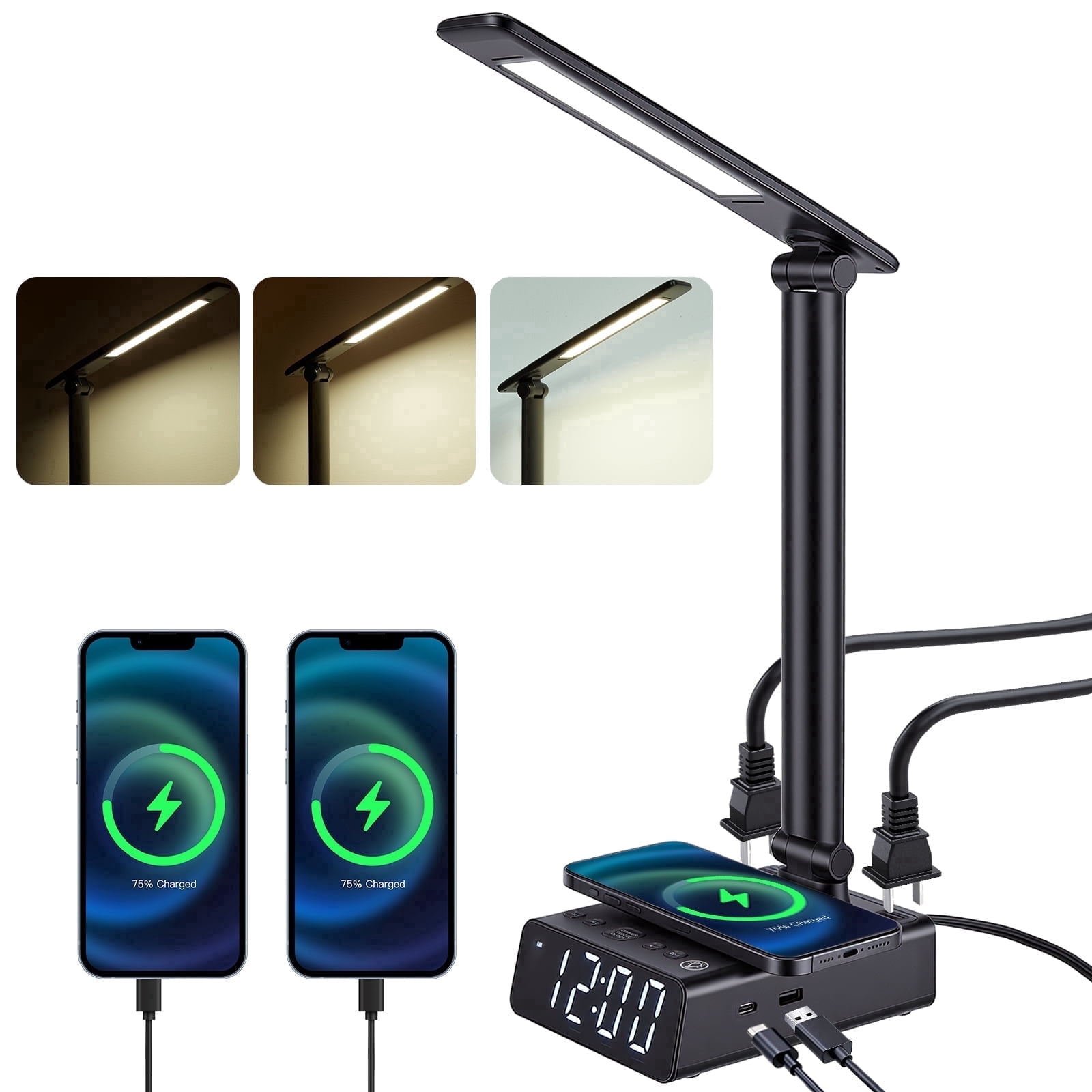 IMAGE LED Desk Lamp with Wireless Charging Pad and USB Port (Adjustable Brightness, Foldable Design) bbdtf