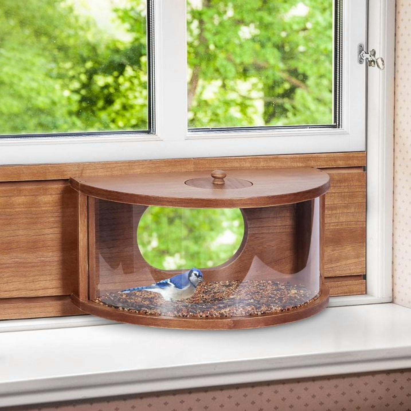 SNYNUXX Window Bird Feeder with 180° Clear View and Durable Wood Construction (Clear, 23-36 in) c29te