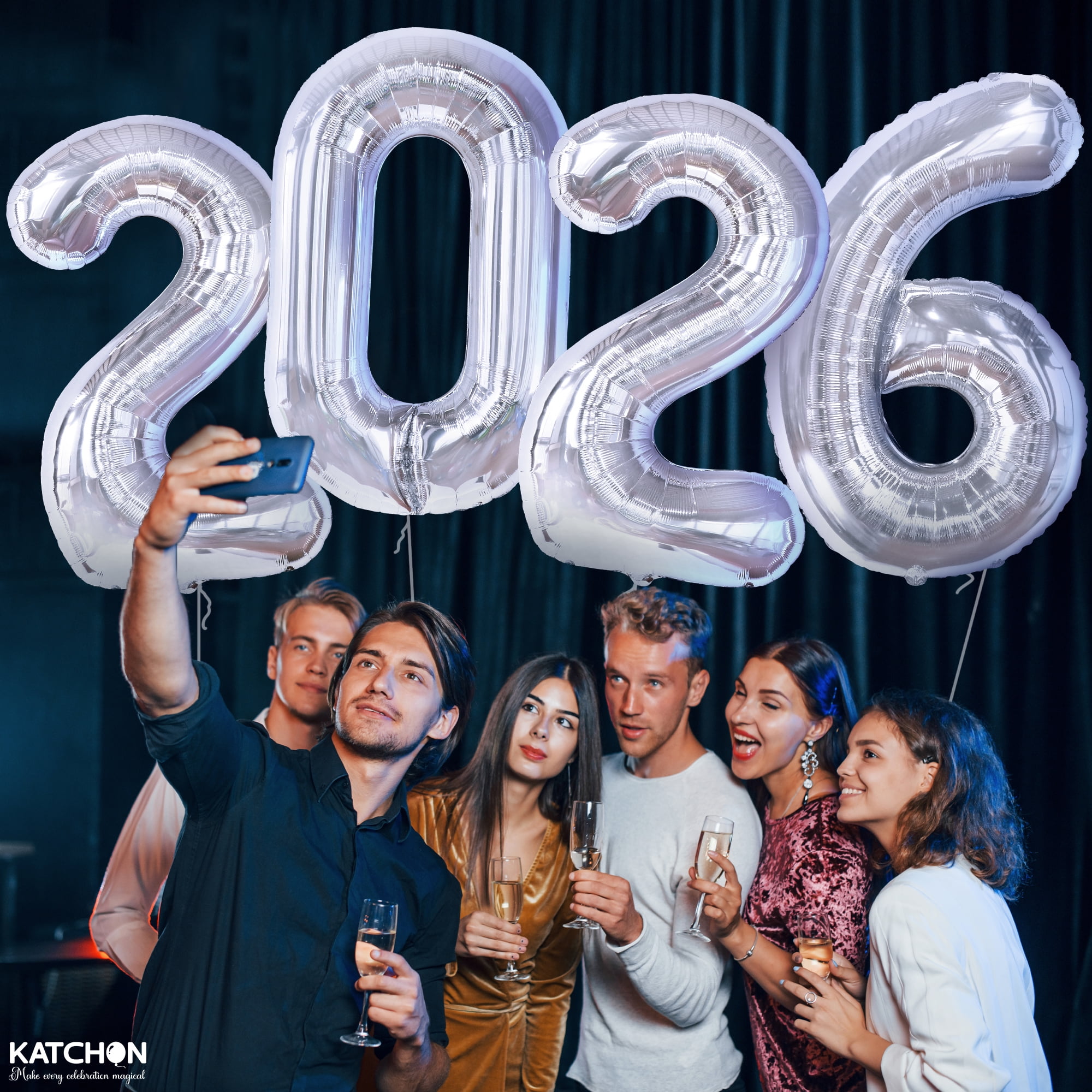 KatchOn 2026 Number Balloons, Giant Metallic Silver Foil Party Decorations (42 in) pwhxe