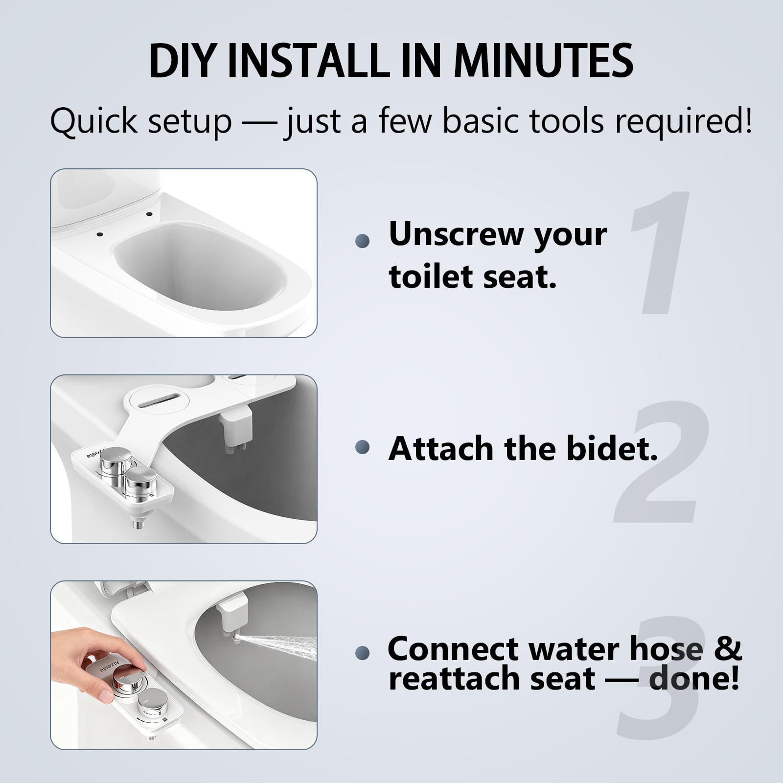 Atzeste Ultra-Slim Bidet Toilet Seat Attachment, Non-Electric Dual Nozzle with Self-Cleaning Sprayer (Silver, 1.64 ft Hose) 7my0w