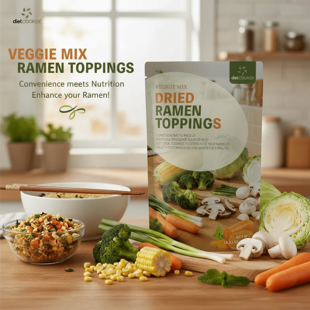 DIET COOKER Dried Ramen Toppings Vegetable Mix, Dehydrated Carrots Cabbage Shiitake Corn & Broccoli (14.1 oz) 6tny7