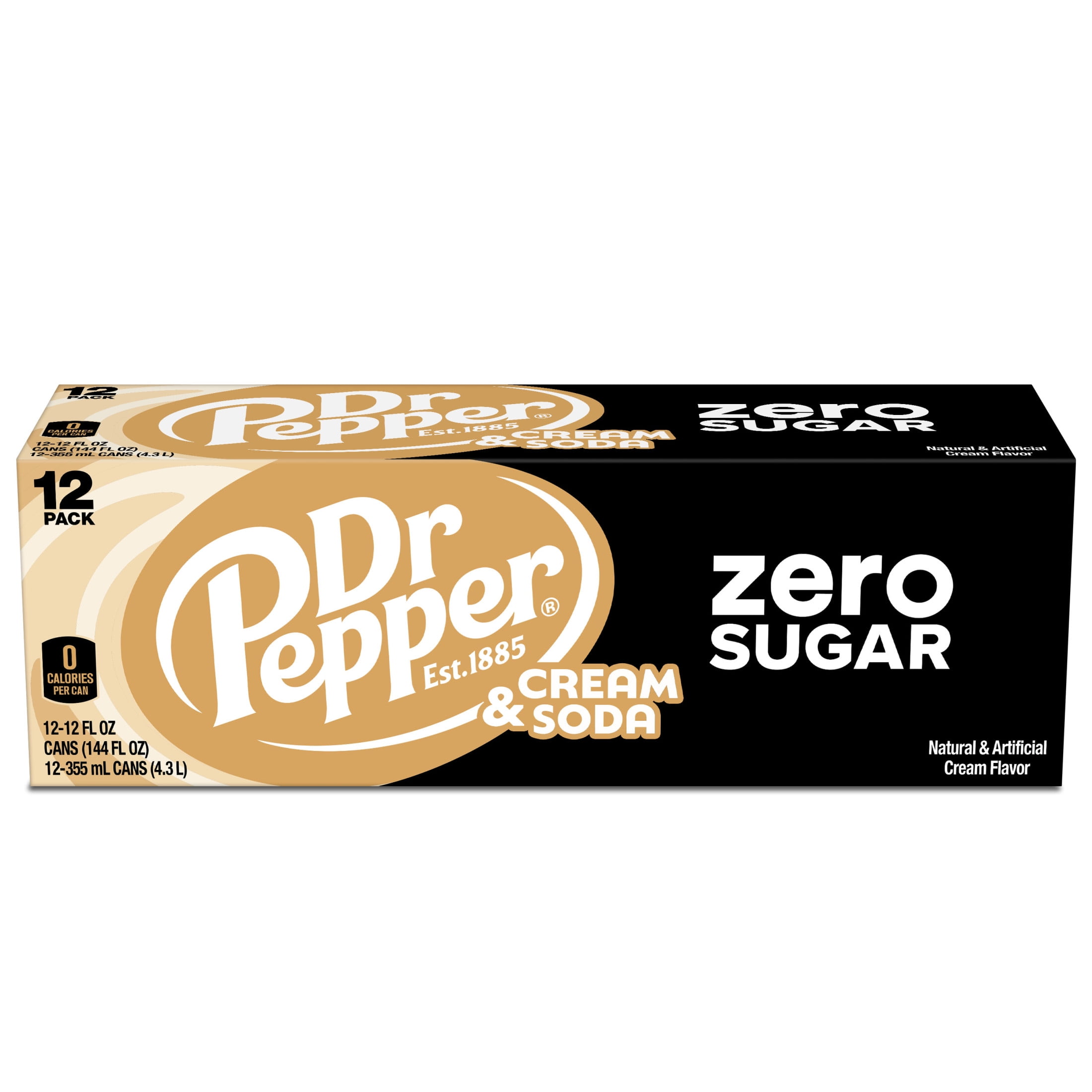 Dr. Pepper Zero Sugar Cream Soda, Refreshing Carbonated Beverage (12 fl oz, 12 Pack) cb012