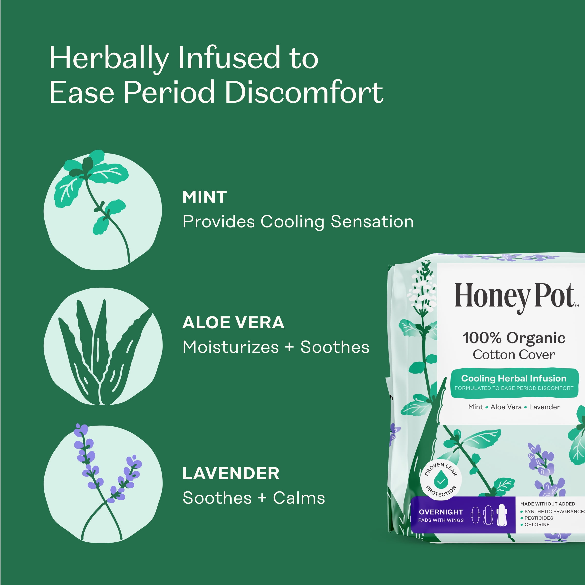 Honey Pot Organic Cotton Cover Herbal Infused Overnight Pads with Wings (12 Count) a0wwu