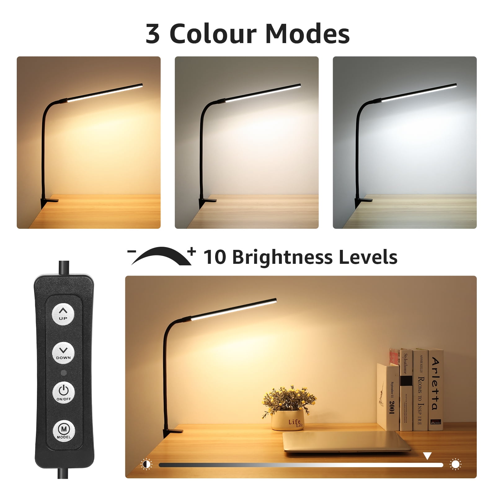 Lepro LED Clip-on Desk Lamp Dimmable USB Reading Light with Flexible Gooseneck (Black, 1 Pack) guusa