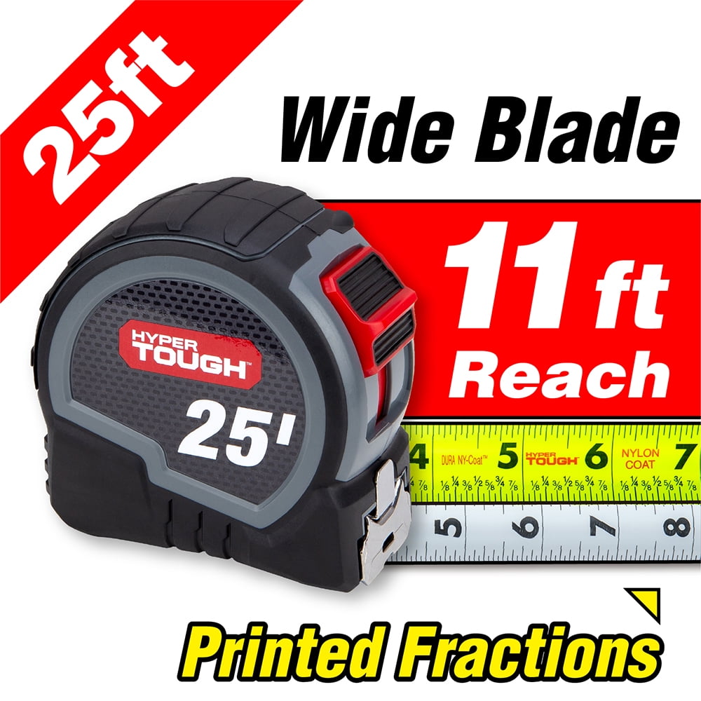 Hyper Tough Wide Blade Steel Tape Measure (Grey, 25 ft) 6gosw