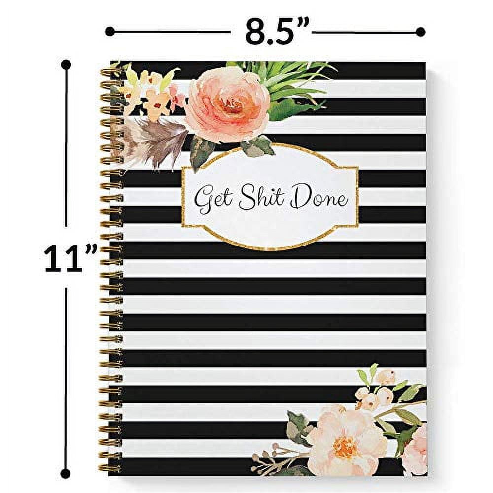 Gotcha Covered Classic Floral Motivational Spiral Notebook, Checklist Journal (Gold, 8.5 in x 11 in) 1zlji