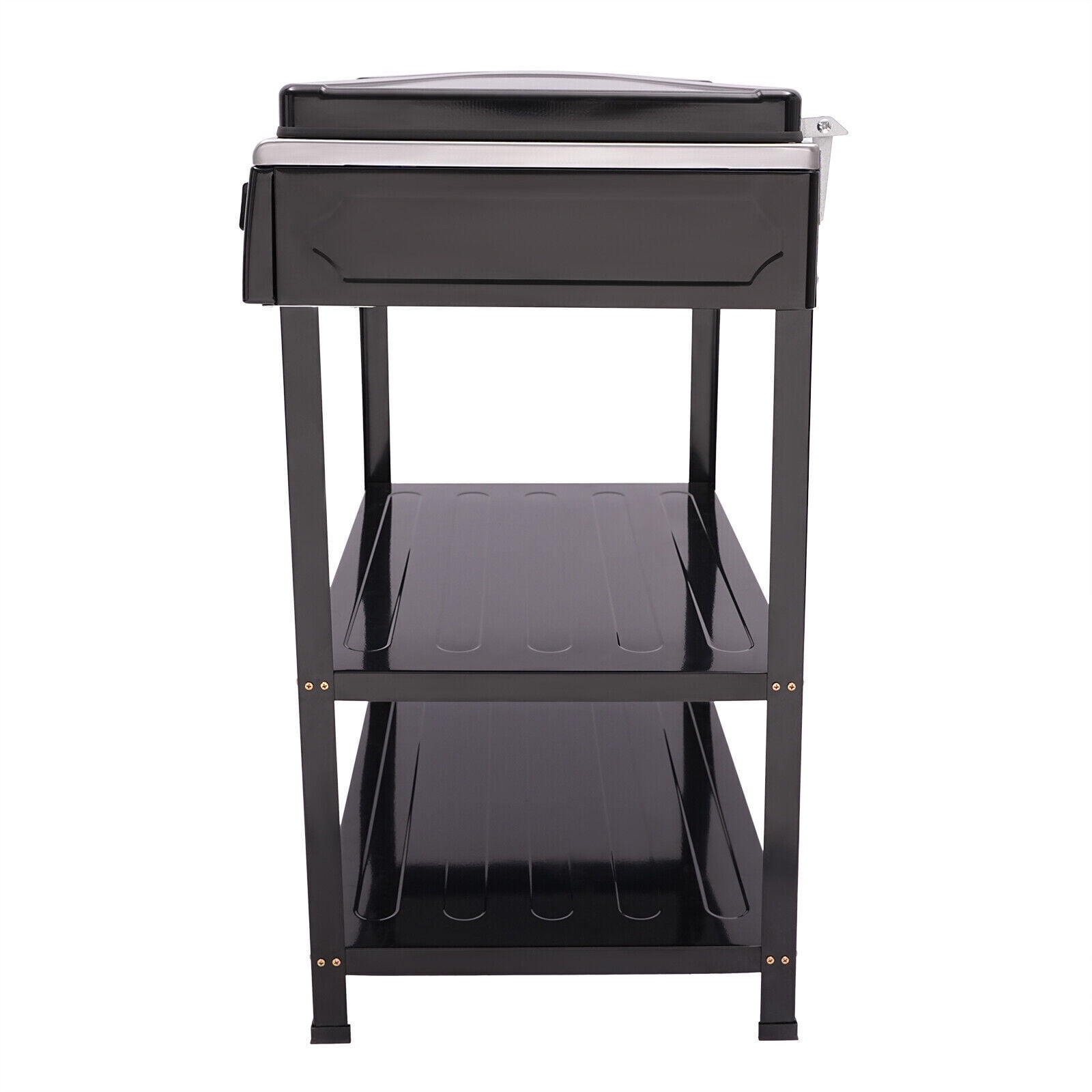 Generic 5-Burner Gas Stove Outdoor Camping BBQ Grill with 2-Tier Storage Rack (Black) g36xu