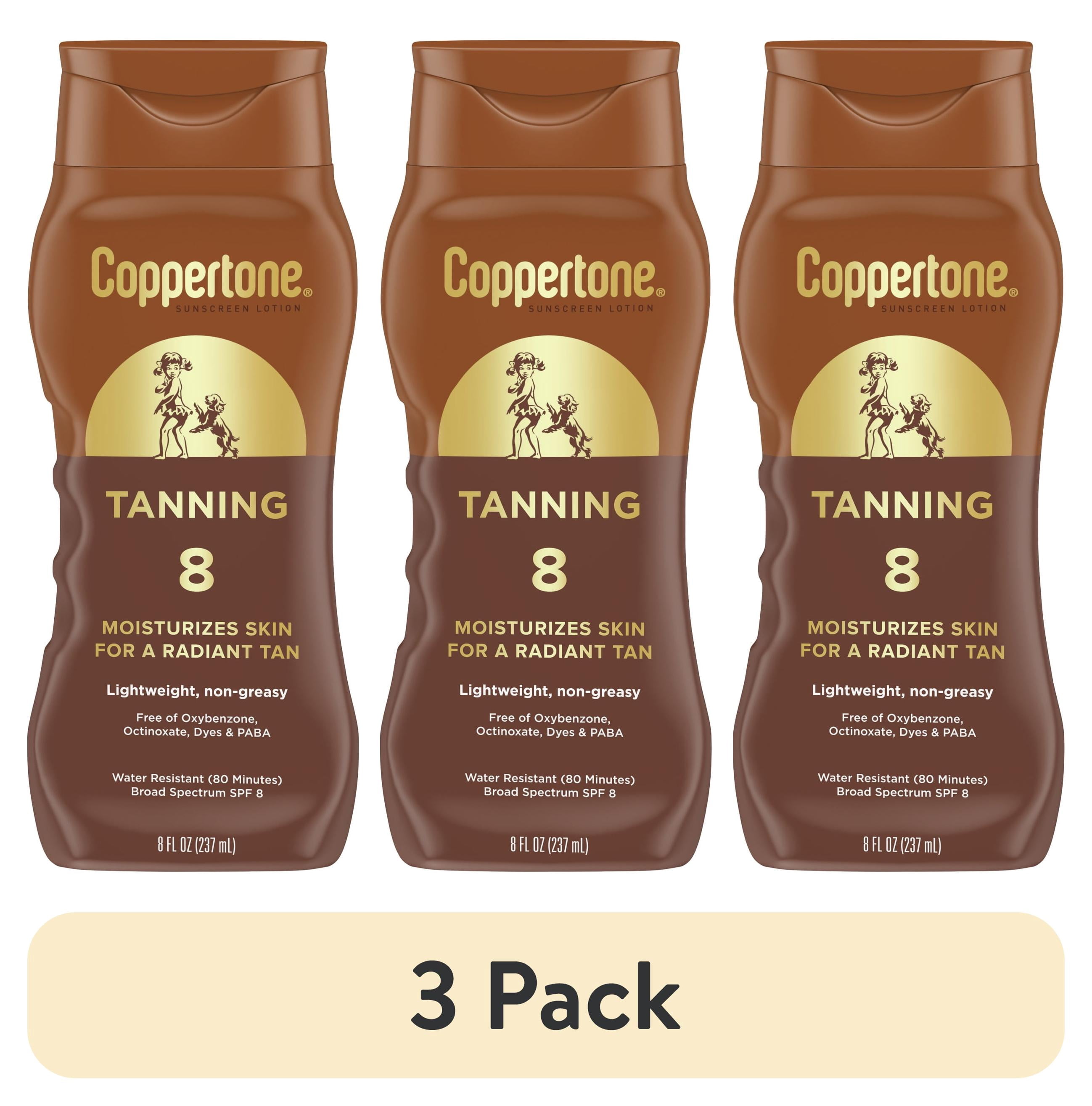 Coppertone Tanning Sunscreen Lotion, Broad Spectrum SPF 8, Lightweight Moisturizing Formula (3 Pack, 8 fl oz) bieaj