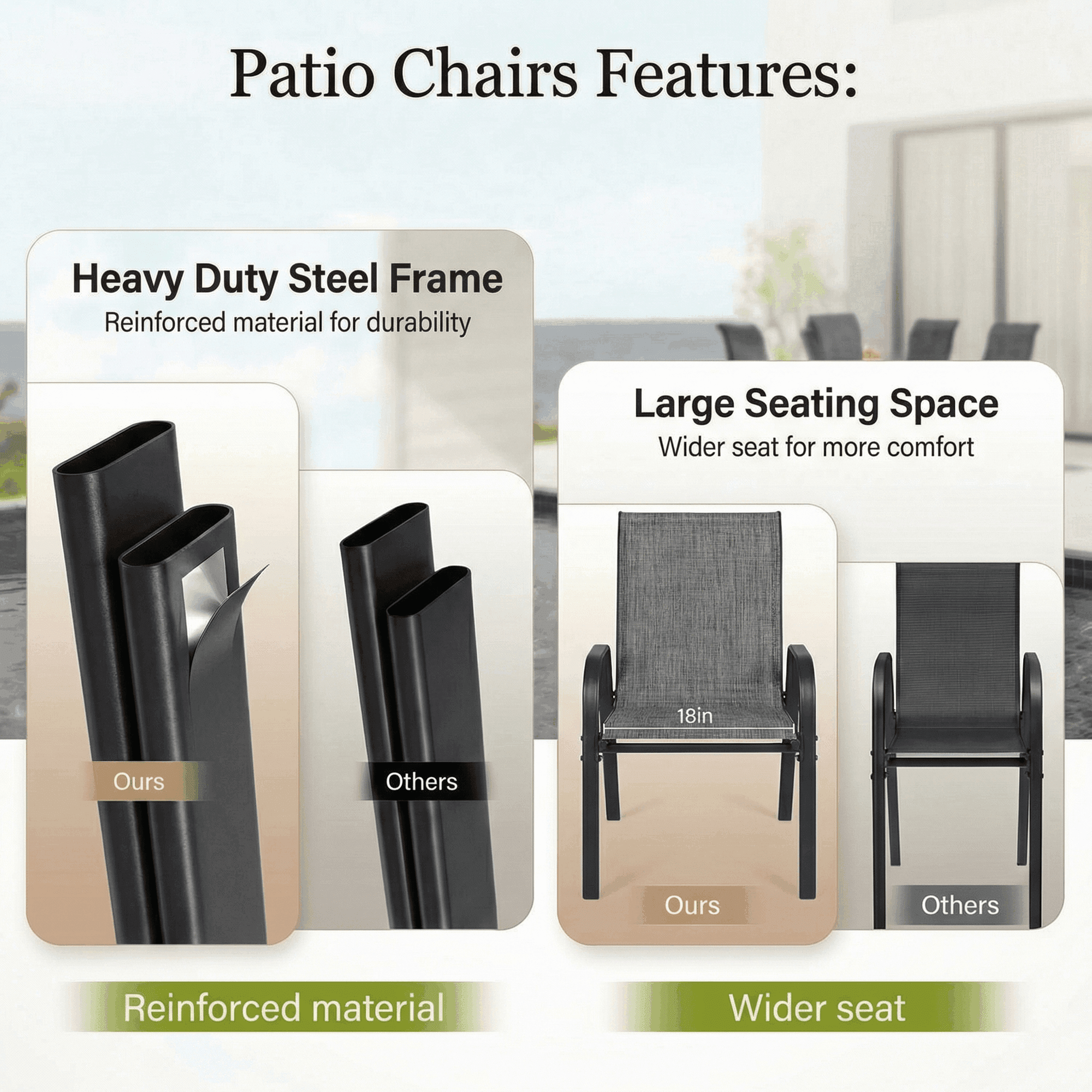 Pirecart Outdoor Patio Dining Chairs Set of 8 (Grey, 330 lb Capacity) lu0bc