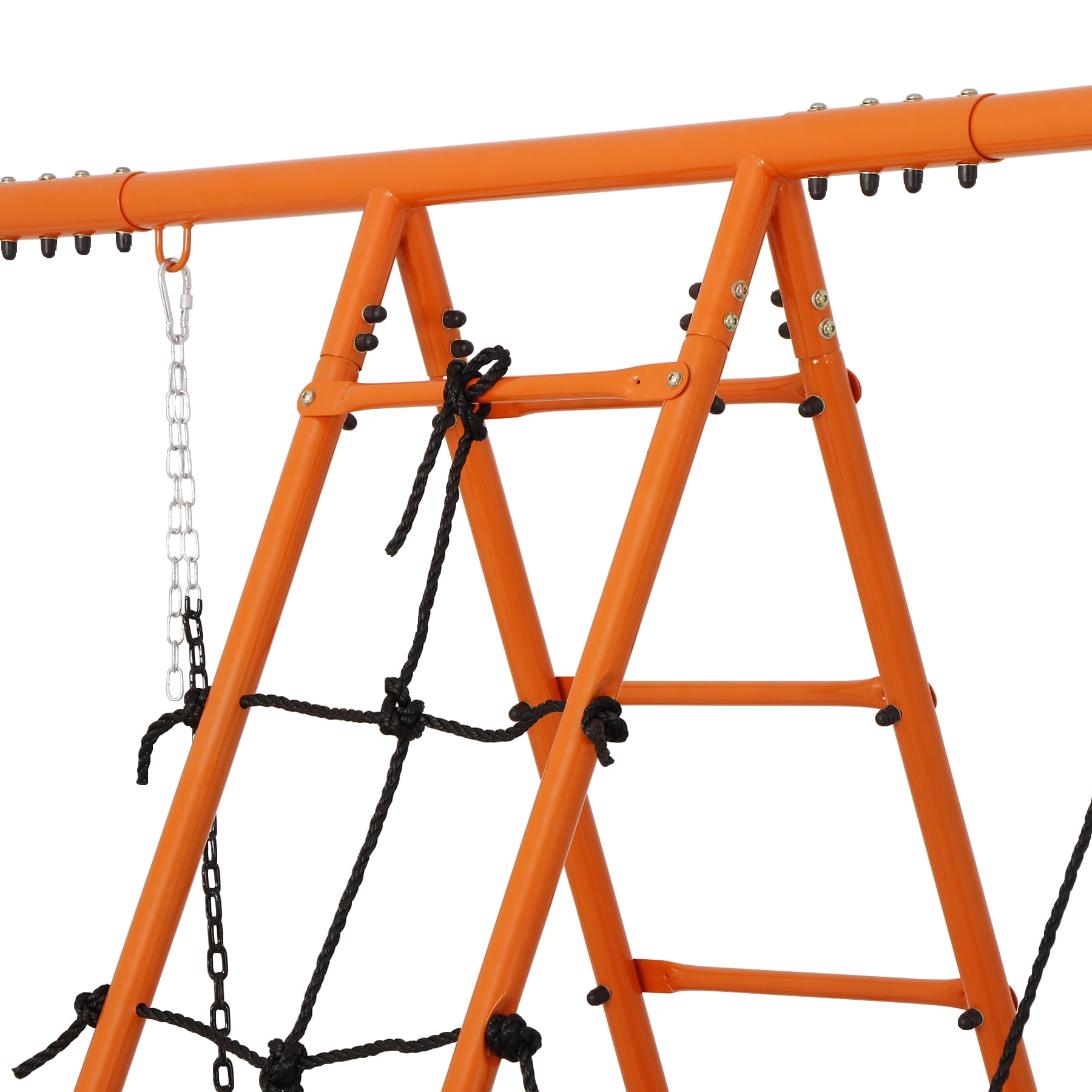 ZenSports 5-in-1 Outdoor Kids Swing Set with Saucer Swing, Belt Swing, Seesaw, Basketball Hoop, and Climbing Ladder (Orange, 660 lb Capacity) wfok7