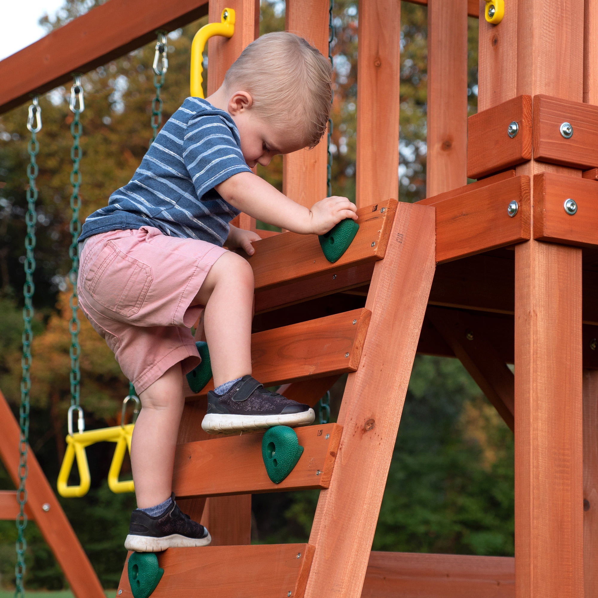 Backyard Discovery Tucson Cedar Wooden Swing Set with Slide and Rock Wall (Brown, 15 ft x 11 ft) 9we6w