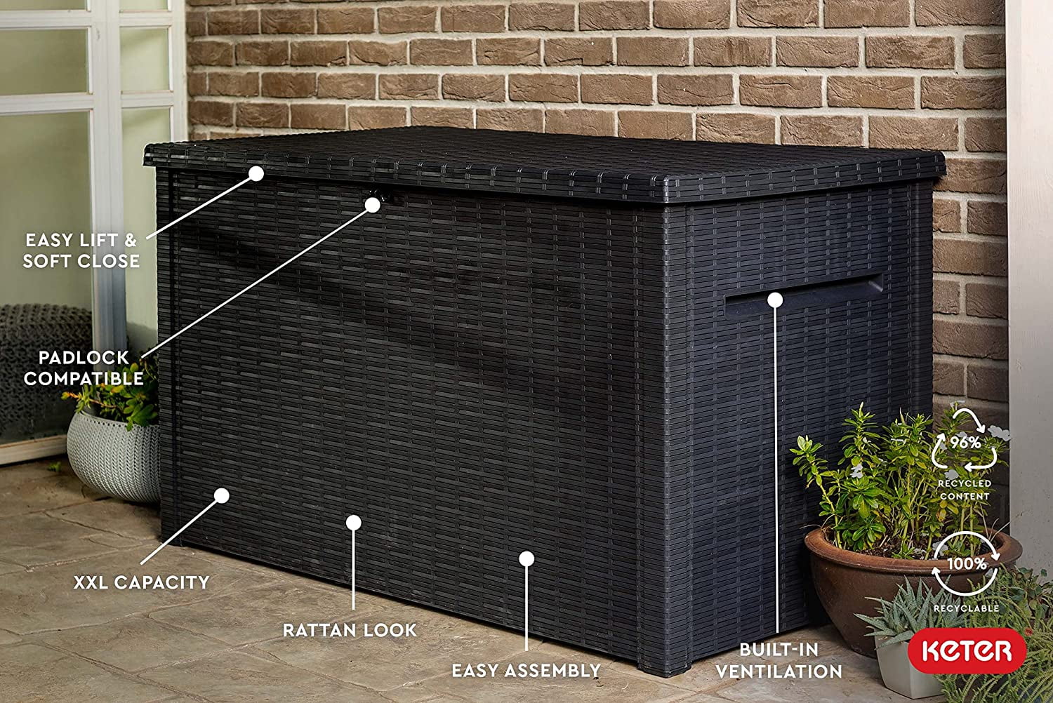 Keter Java 230 Gallon XL Weather-Resistant Resin Outdoor Deck Box (Grey, 57.5 in L x 32.67 in W x 33.85 in H) c32l6