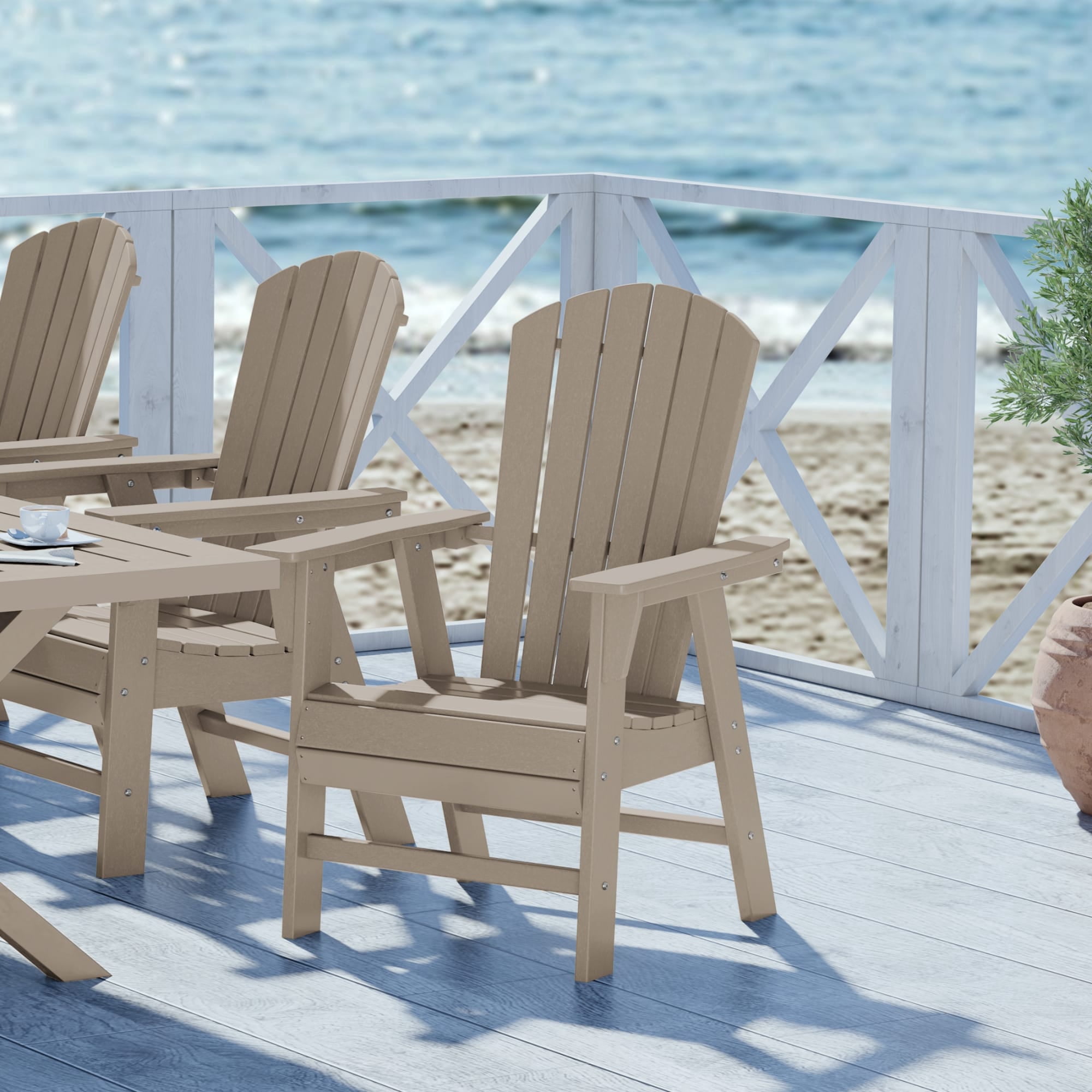 WestinTrends Dylan Outdoor Adirondack Dining Chair, All-Weather Poly Lumber Patio Seat (Weathered Wood, 330 lb Capacity) l2pzc