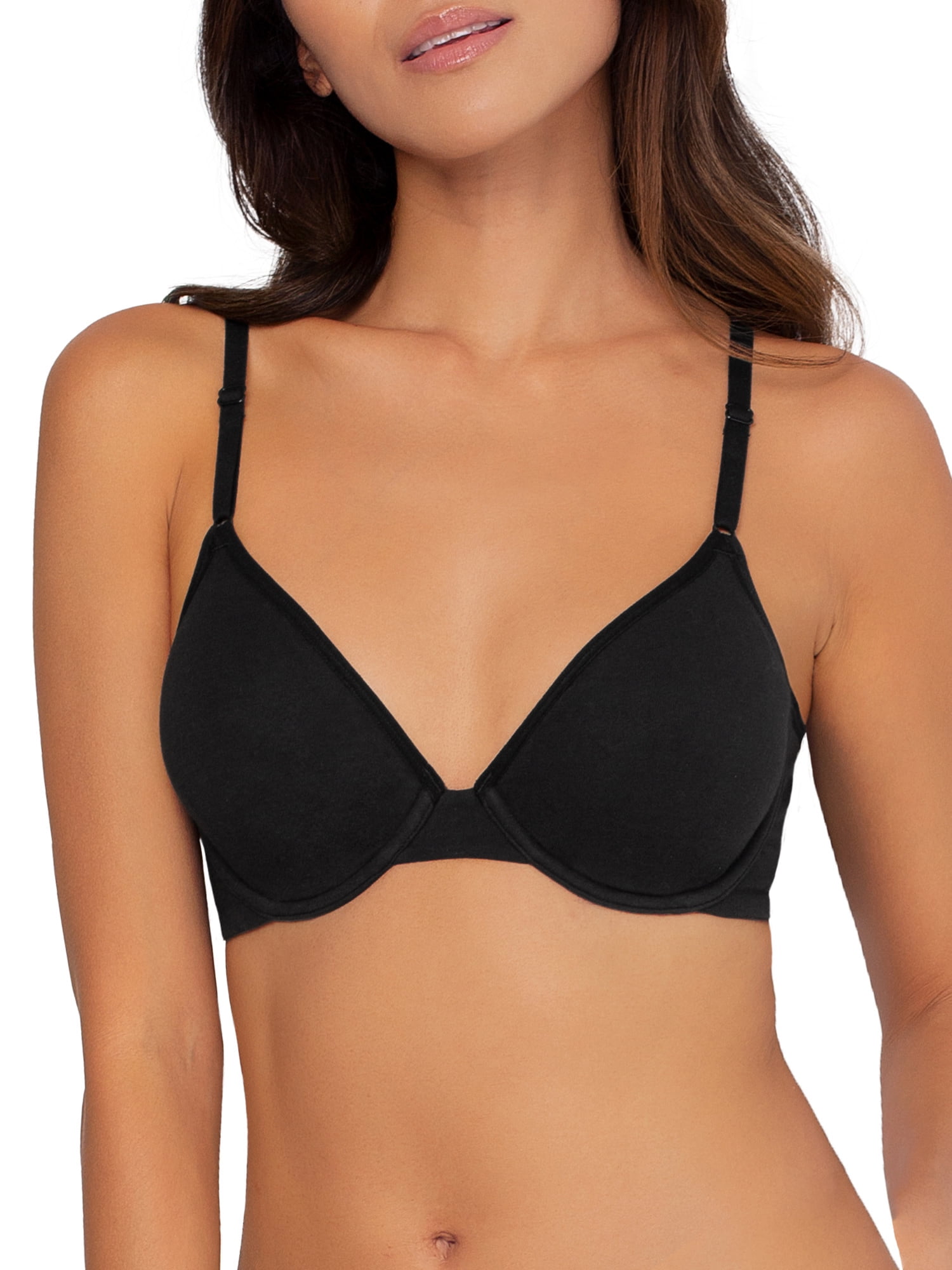 Fruit of the Loom Women's Unlined Underwire Cotton Stretch Bra (Black, 2-Pack) rsdub