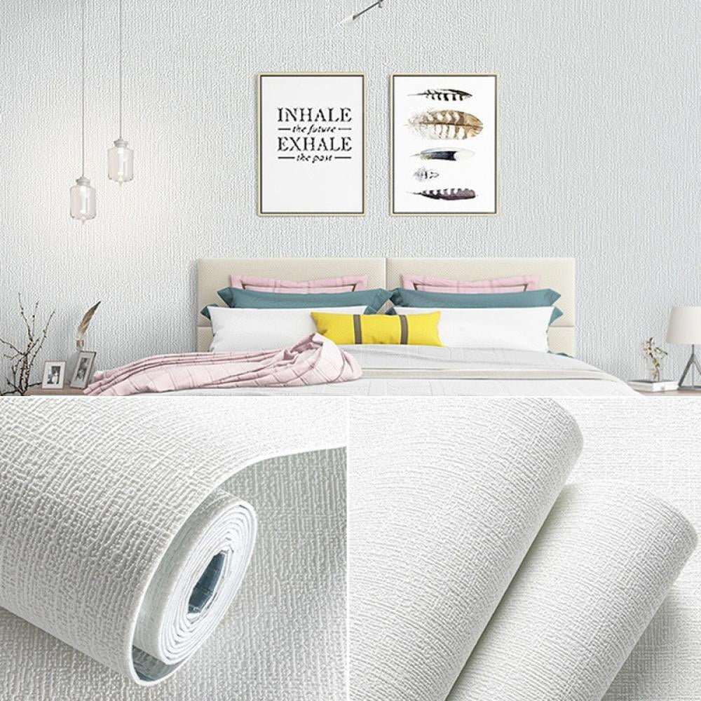 Popvcly 3D Wall Panel Linen Texture Peel and Stick Wallpaper Waterproof Self-Adhesive Wall Decor (White, 19.7 in x 110.2 in) 3m41j