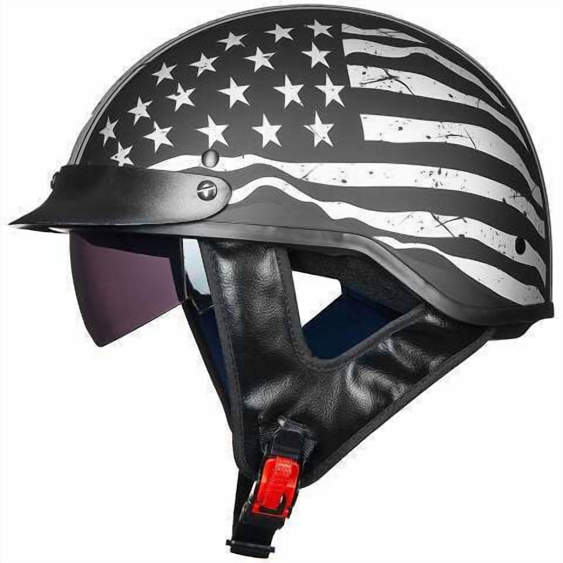 ILM 205V Motorcycle Half Helmet, DOT Approved ABS Shell with Sun Visor (Patriotic Flag, Small) bt69j