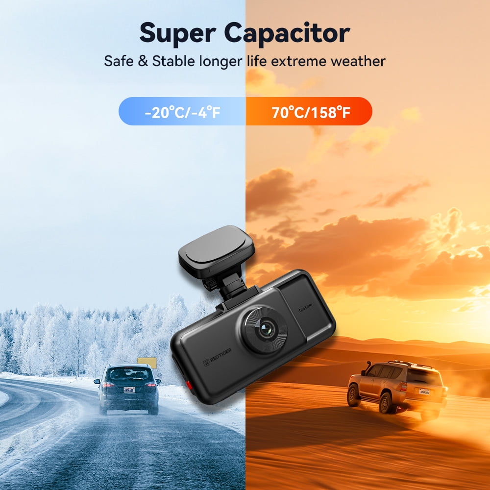 REDTIGER A6 3-Channel Dash Cam, Front Rear and Interior Triple Camera, WiFi GPS Touch Screen (Black, 64GB) fagw2