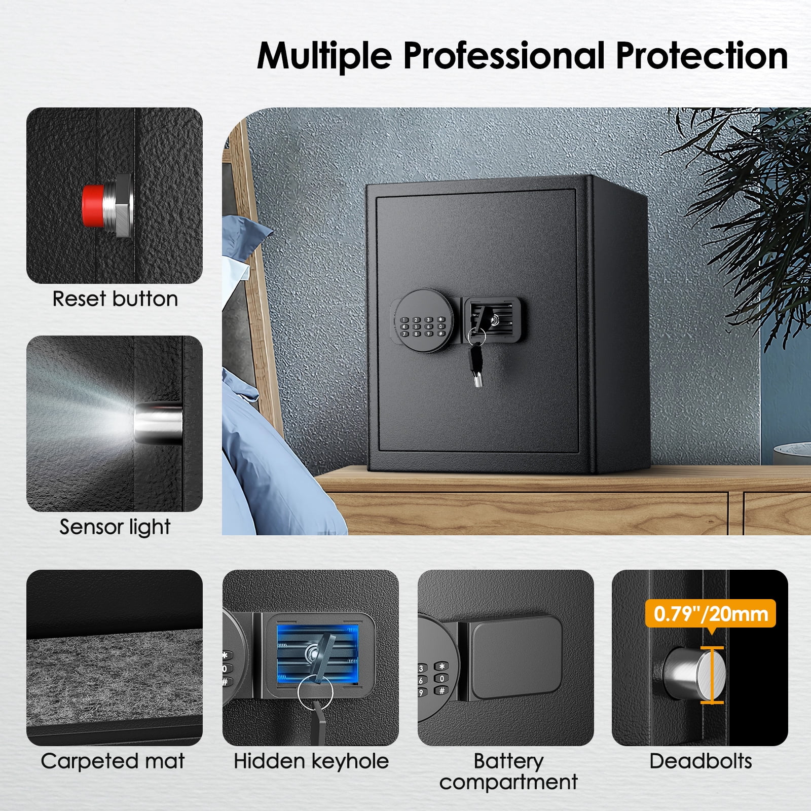 SRWTRCHRY Electronic Security Safe Box for Home and Office, Heavy-Duty Steel Construction with Digital Keypad and Emergency Keys (Black, 2.0 Cubic Feet) hzqff