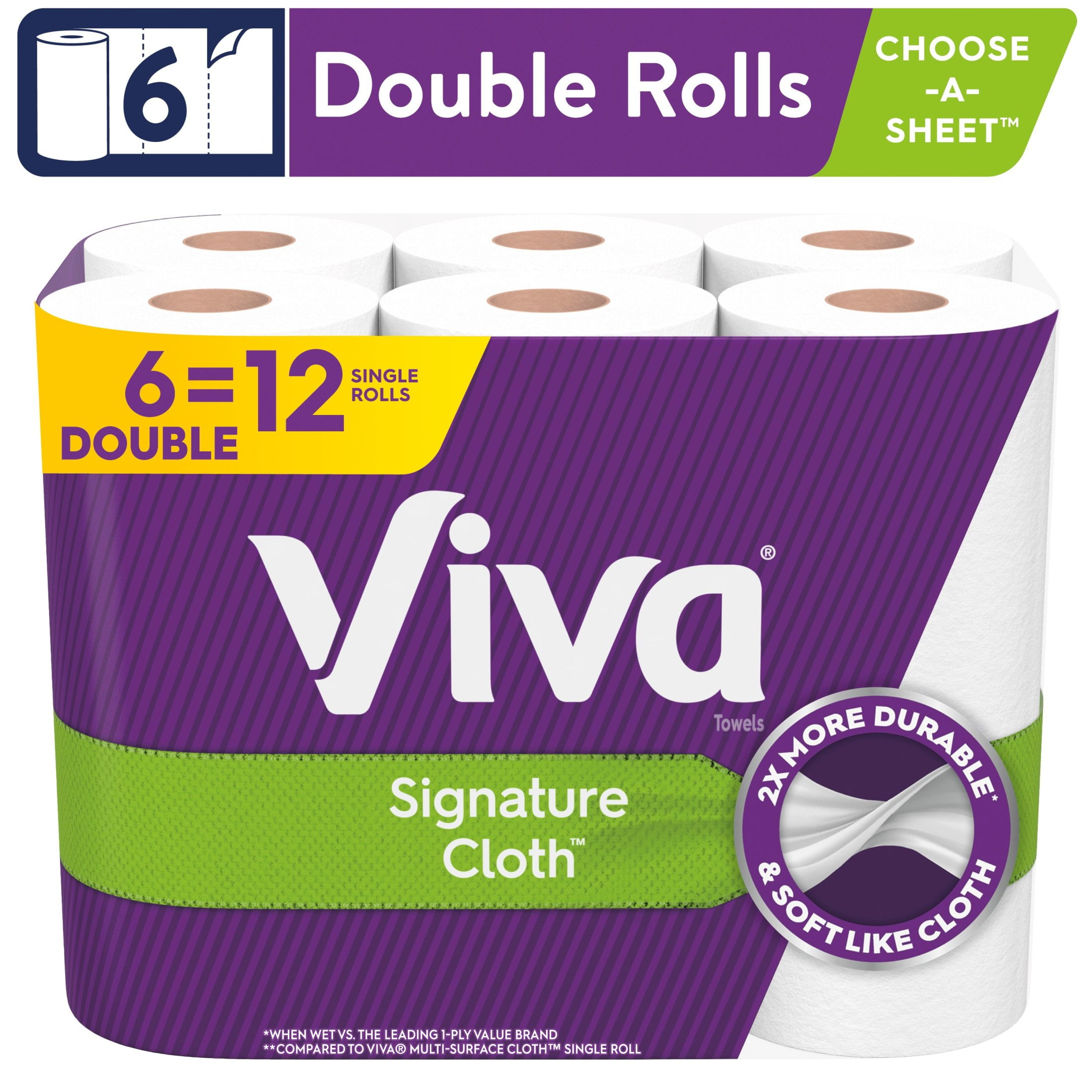 Viva Signature Cloth Paper Towels, Durable Absorbent Cleaning Sheets (White, 6 Double Rolls) mrafd