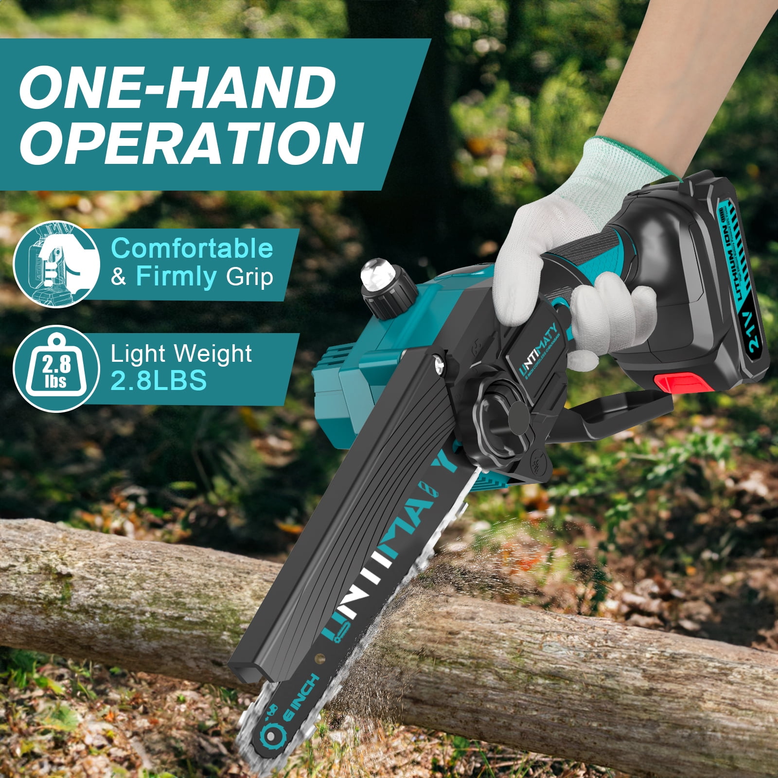 UNTIMATY Cordless Mini Chainsaw for Tree Trimming and Wood Cutting (Blue, 6 in) i8jxn