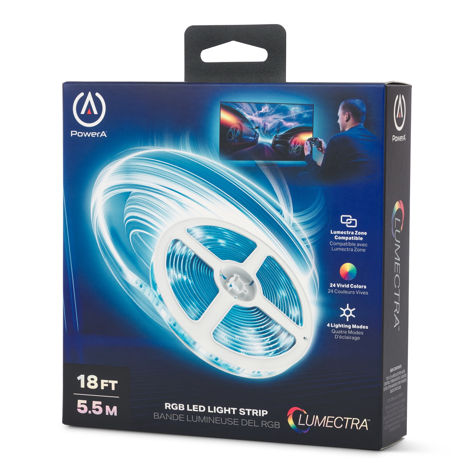 PowerA Lumectra RGB LED Light Strip for Gaming Setup with Remote Control (Multicolor, 18 ft.) a7wqa