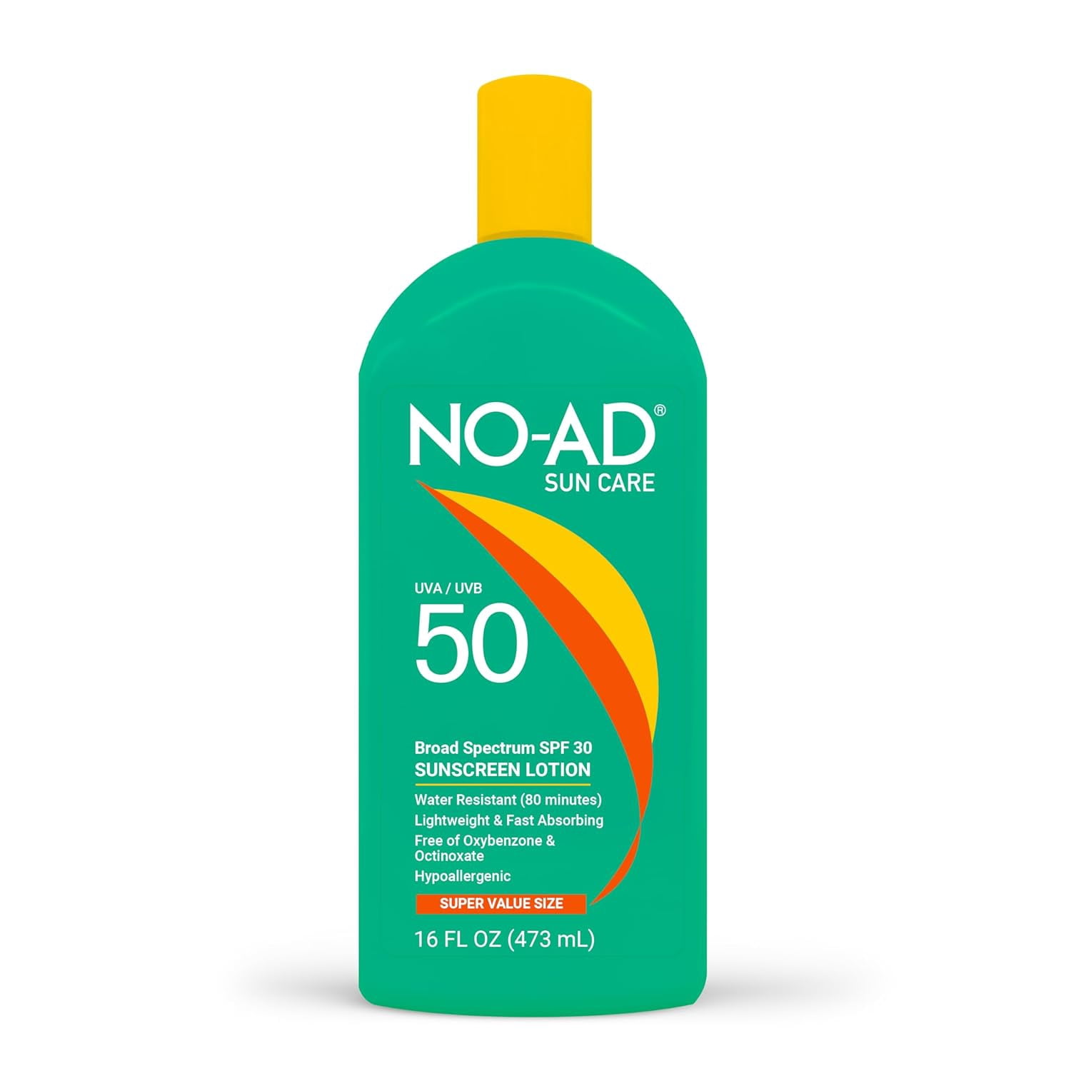 NO-AD SPF 50 Sunscreen Lotion, Broad Spectrum UVA/UVB Protection, Water Resistant, Moisturizing Vitamin E and Aloe (White, 32 oz, 2 Pack) tm1q3