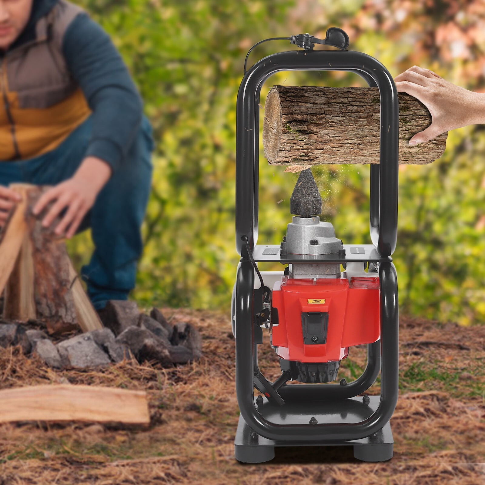 Generic 3.4HP 64CC Gas Powered Log Splitter Cone Drill Firewood Processor (Black, 0.4 gal) vzvqw