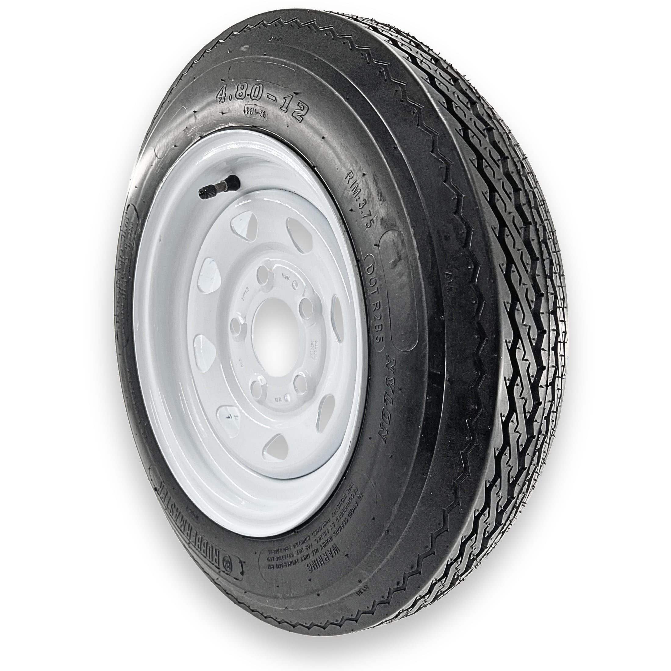 RubberMaster 4.80-12 4 Ply Highway Rib Tire and 5 on 4.5 Modular Wheel Assembly (White, 1 Pack) dj2c3