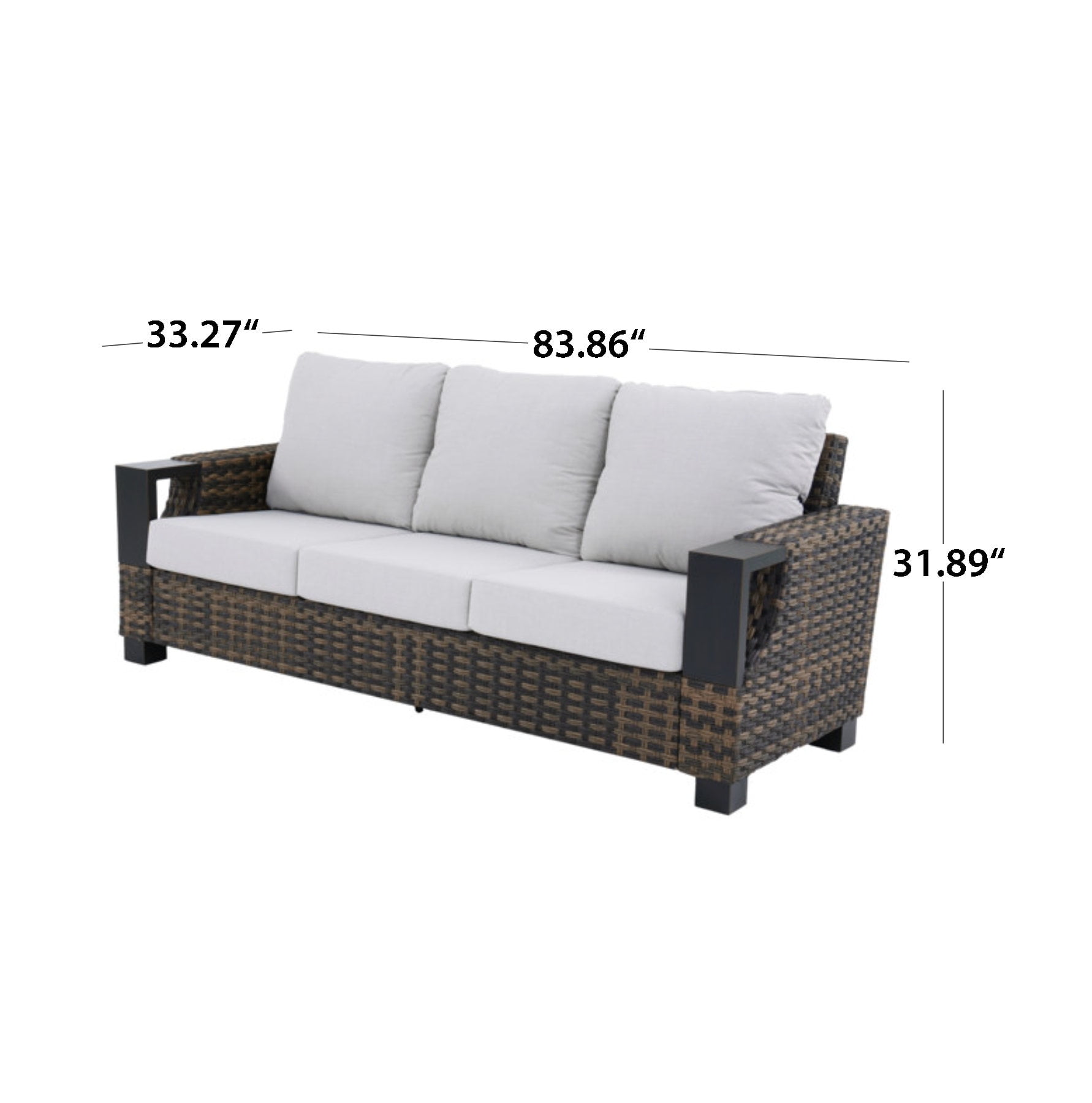 Better Homes & Gardens Rockport Outdoor Wicker Sofa, Weather-Resistant Patio Furniture (Brown, 83.86 in W x 33.27 in D x 31.89 in H) iw5cj