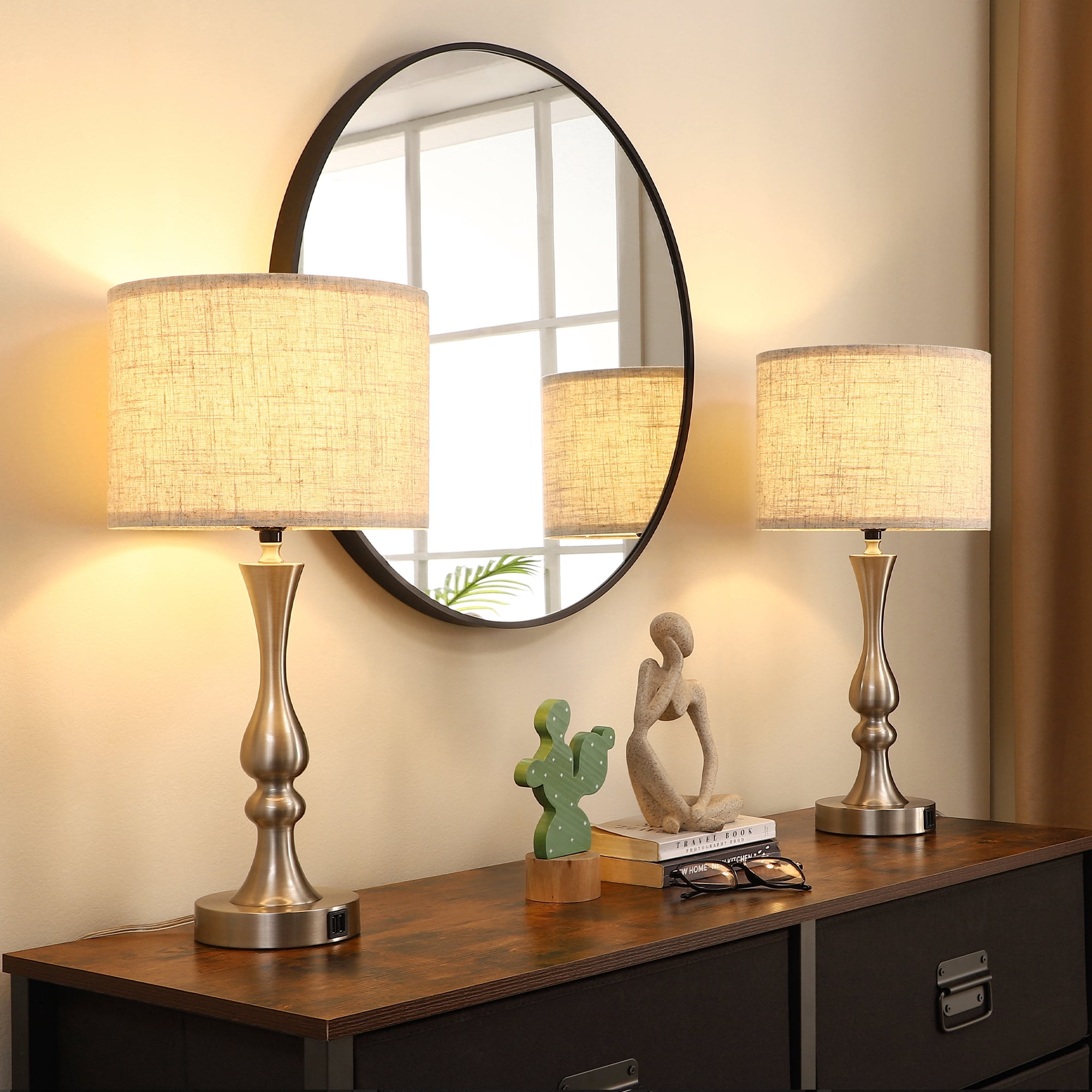 EDISHINE 3-Way Dimmable Table Lamps with USB Charging Ports (Set of 2, 2-Pack) 5fnya