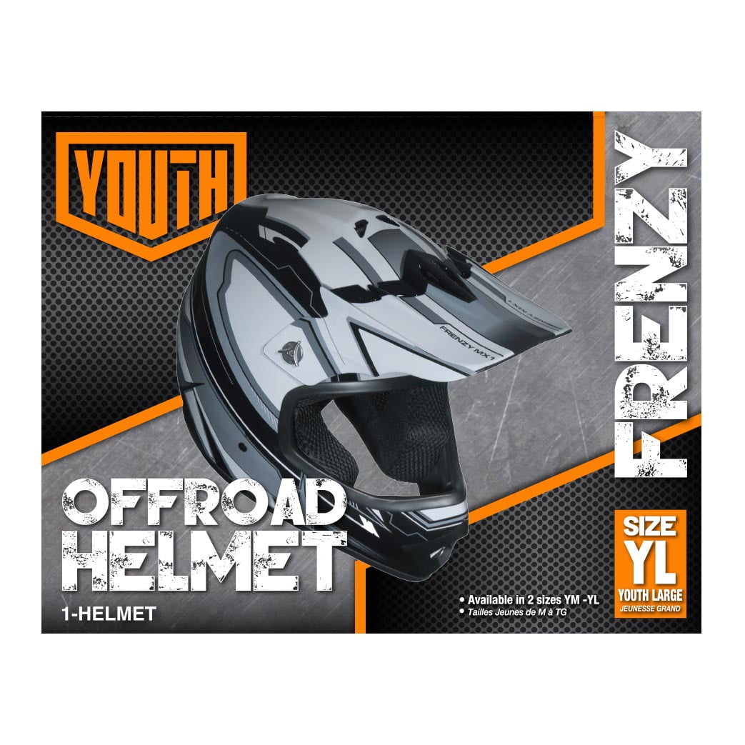 Fuel Helmets Youth Frenzy MX ATV Off-Road Helmet (Black/Grey, Youth Large) s597q