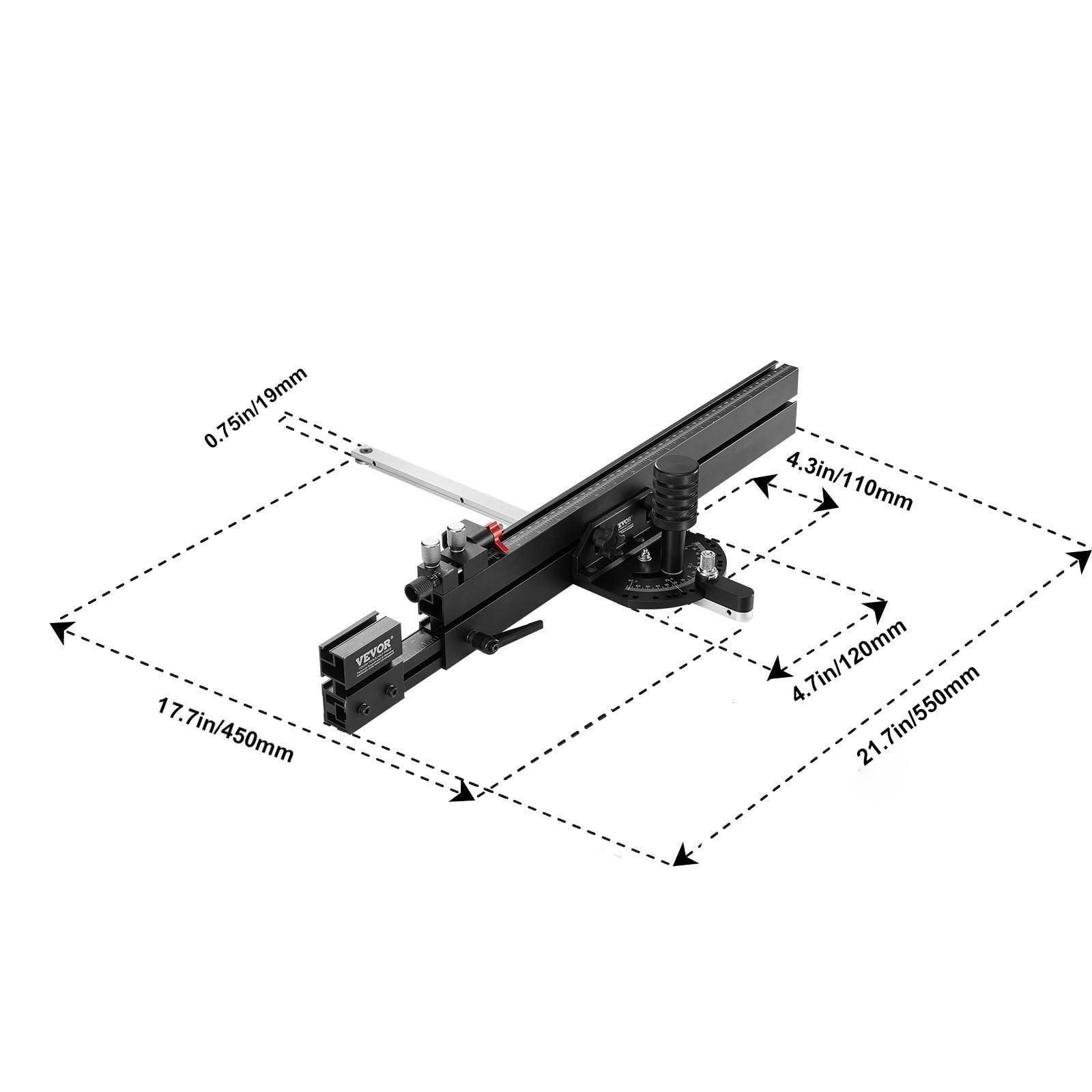 VEVOR Precision Miter Gauge for Table Saw, Aluminum Alloy Woodworking Tool with 15 Angle Stops and Adjustable Spring Loaded Plunger (Black, 19-35 in) 8z6sn