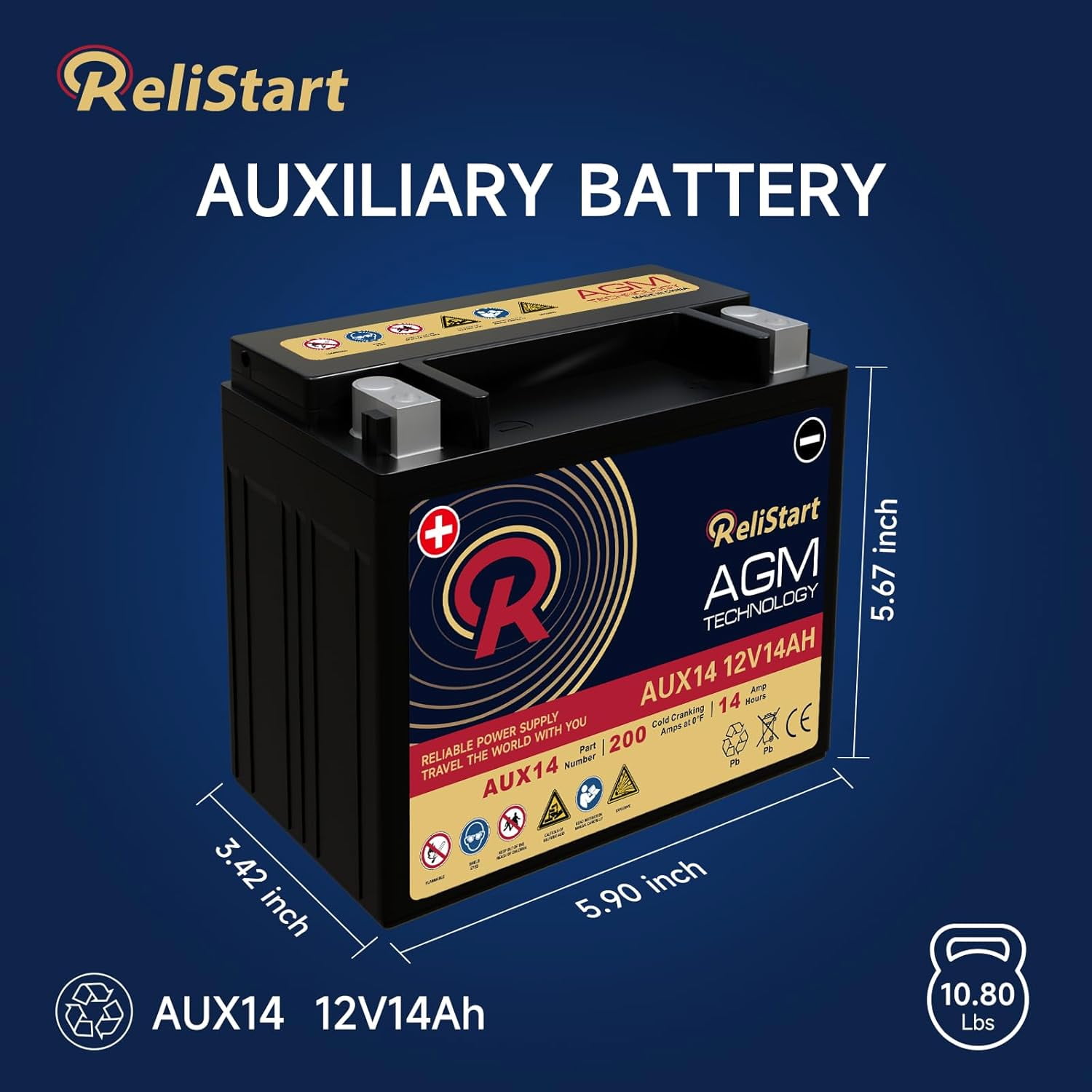 GrnOas.E AGM Car Battery 12V 80Ah 800CCA BCI Group 94R H7 Deep Cycle Start-Stop (12.4 in x 6.88 in x 7.48 in) dkv7s