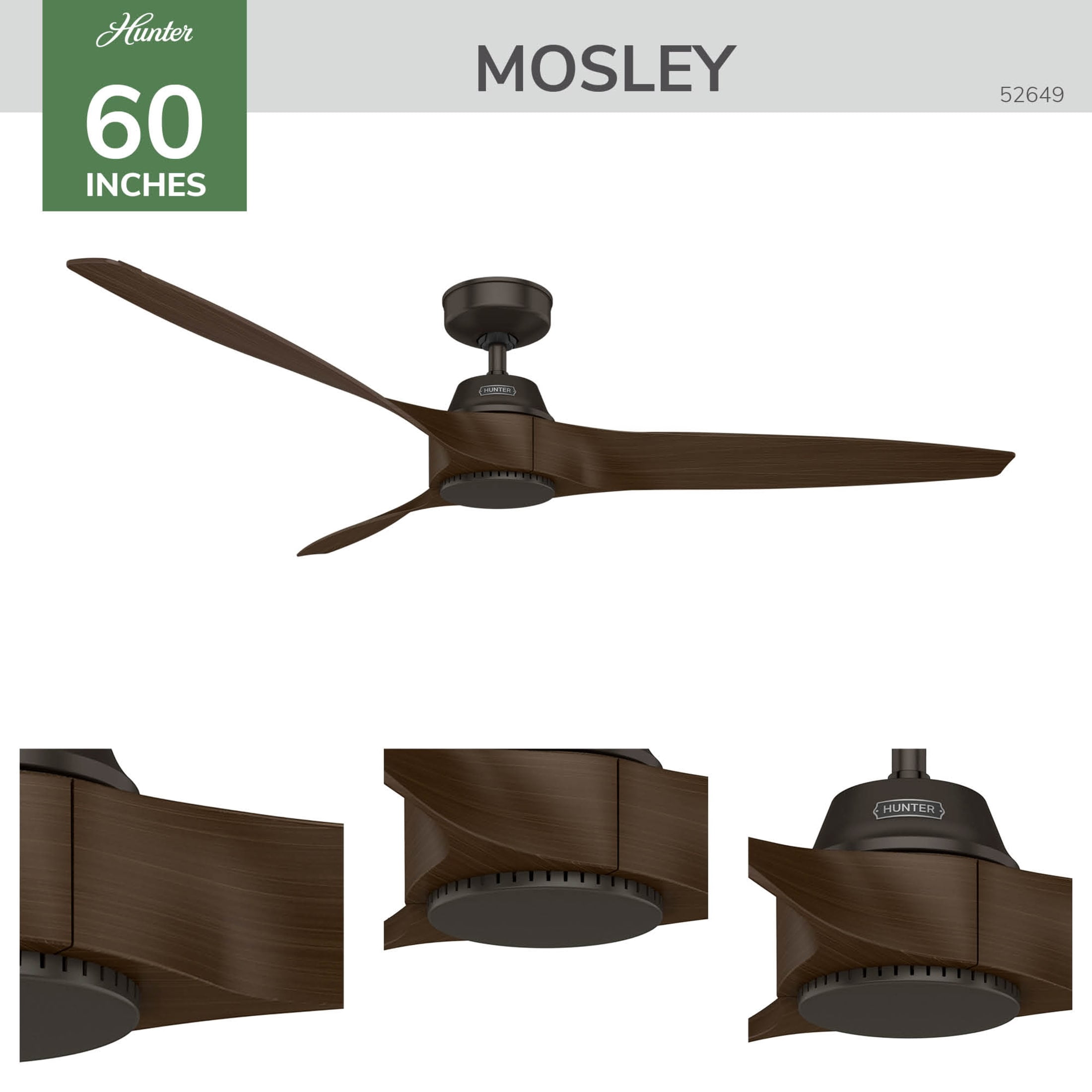 Hunter Mosley Indoor/Outdoor Ceiling Fan with Wall Control (Premier Bronze, 60 in) 3yakt