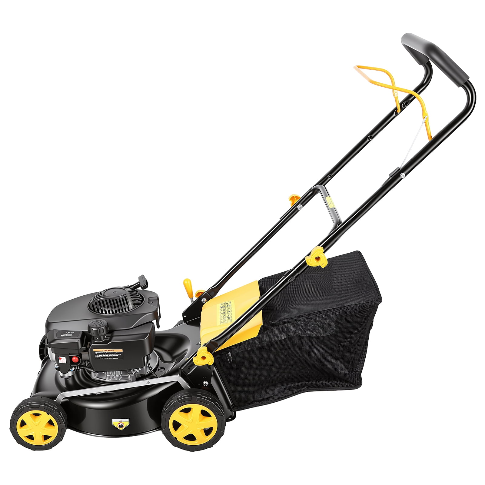 Lanzxjv 16 in Gas Self-Propelled Lawn Mower, 3-in-1 Mulching and Bagging Mower with Large Wheels (Yellow, 12 gal) di8g0