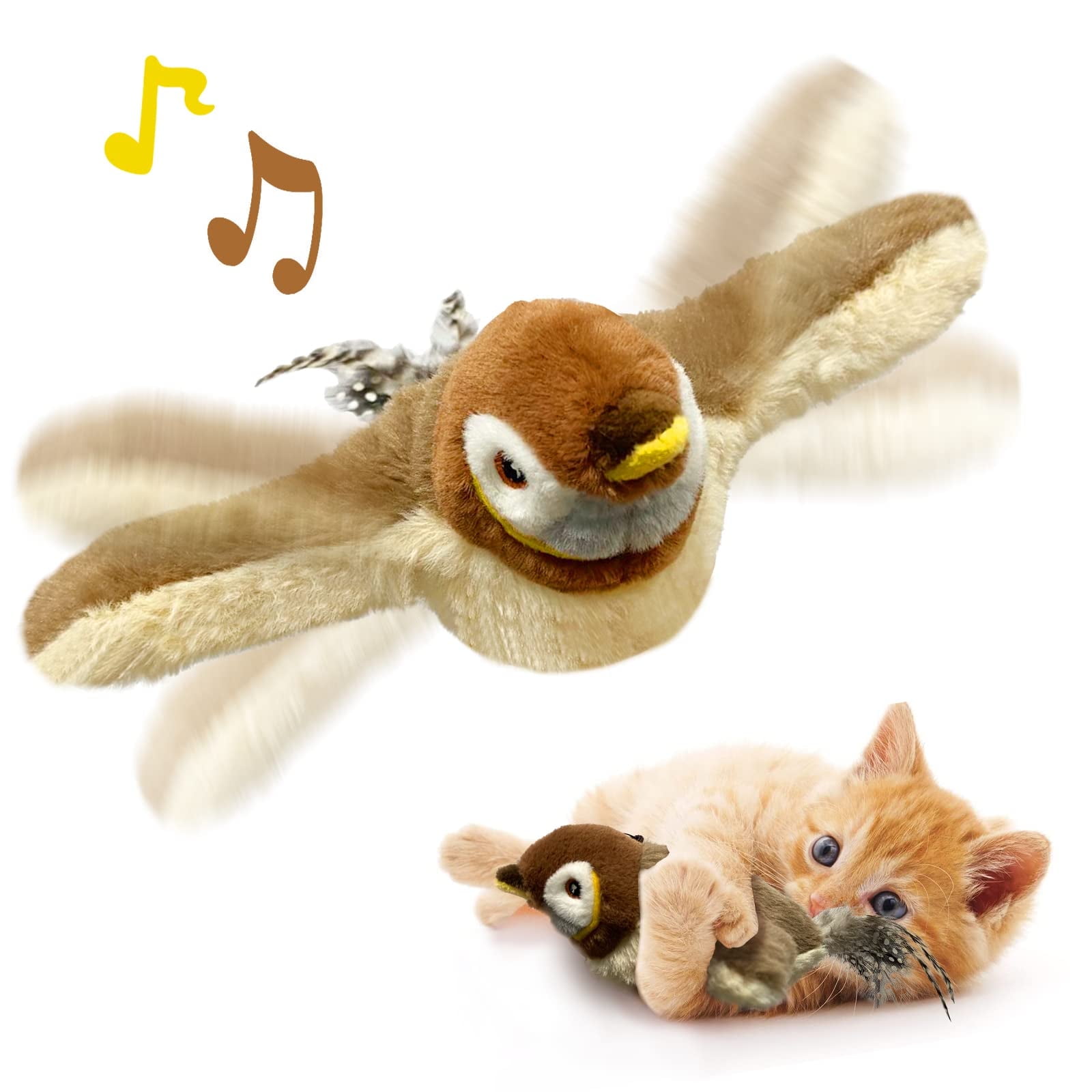 Tetou Interactive Flapping Bird Cat Toy, Motion Activated Plush Kitten Exercise Toy (Brown, 1 Pack) pnnx2
