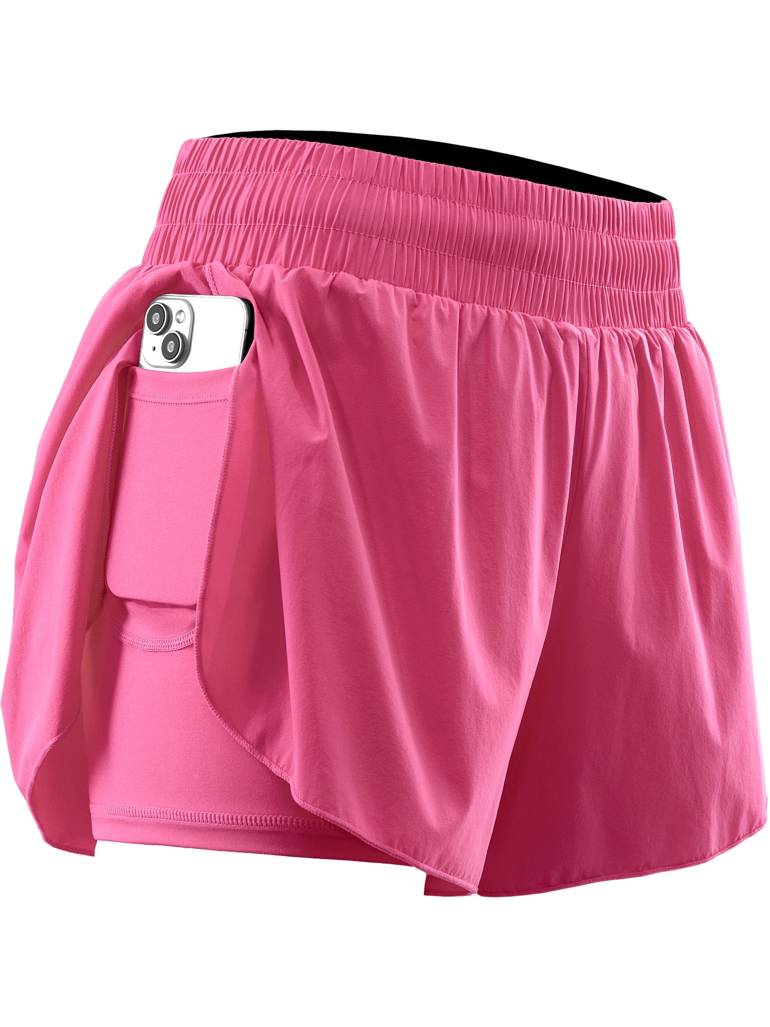 NELEUS Women's 2-in-1 Workout Yoga Shorts with Pocket (Rose Red, L) me5ja