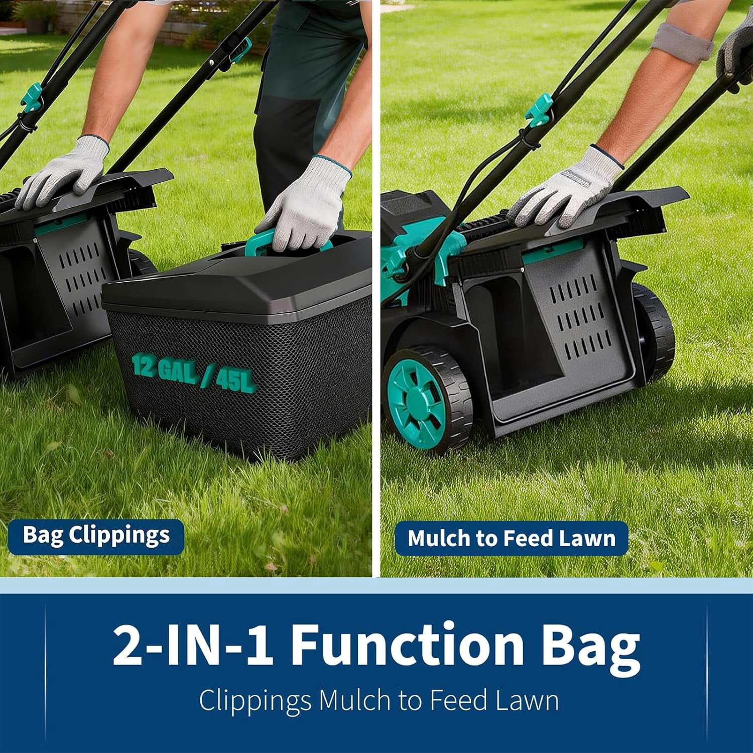 MemoryField 17 in Cordless Lawn Mower, Brushless Motor, 2-in-1 Mulching and Bagging Push Mower (Blue, 17 in) 1w2gs