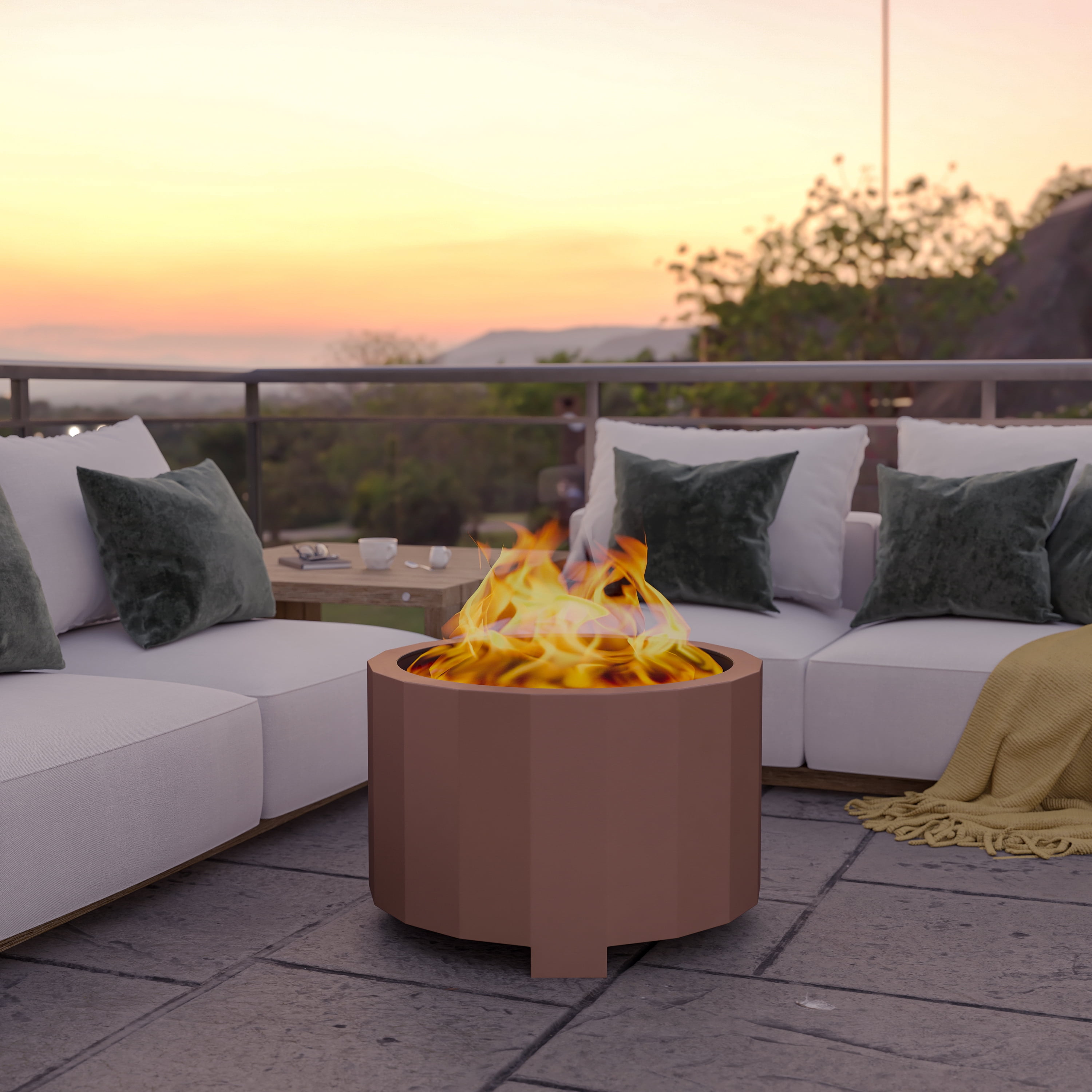 BizChair 27 inch Smokeless Outdoor Wood Burning Fire Pit with Waterproof Cover (Bronze, 27 in) 8eqga